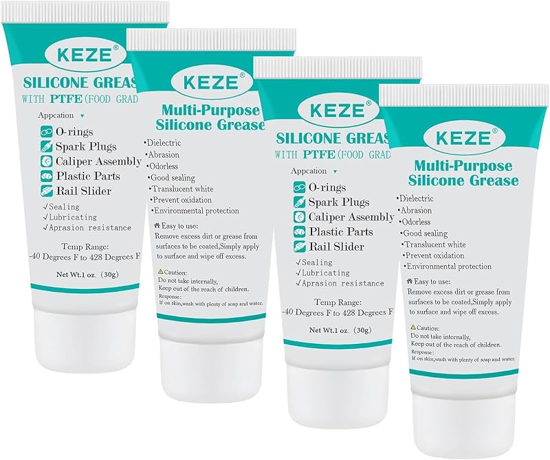 Tubo de grasa de silicona KEZE Lubricante sintético PTFE Grasa para puertas corredizas Lubricación para automóviles Lubricante para inodoros RV Sello Lubricante para fontanería Grifo O Rings Piezas de plástico Sello de goma 1 oz 4 tubos
