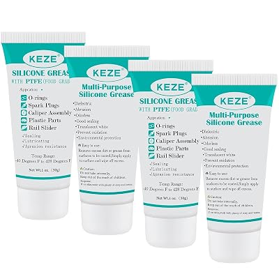 KEZE Silicone Grease Tube PTFE Synthetic Lubricant Sliding Door Grease Automotive Lubrication RV Toilet Seal Lubricant for Plumbing Faucet O Rings Plastic Parts Rubber Seal 1 oz 4-Tube