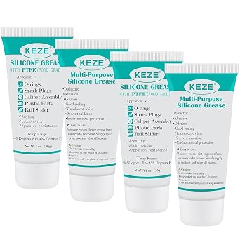KEZE Silicone Grease Tube PTFE Synthetic Lubricant Sliding Door Grease Automotive Lubrication RV Toilet Seal Lubricant for Plumbing Faucet O Rings Plastic Parts Rubber Seal 1 oz 4-Tube