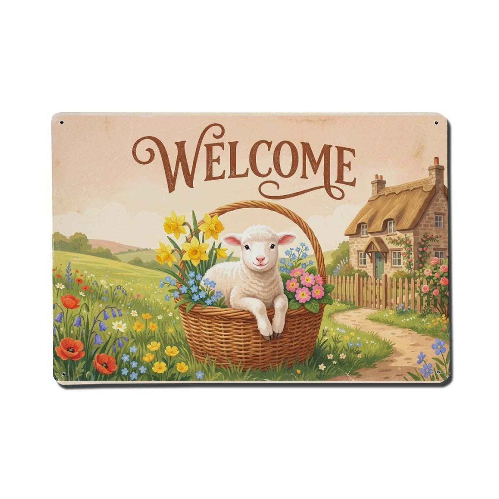 Vintage Welcome Lamb Nature Lover Metal Tin Sign