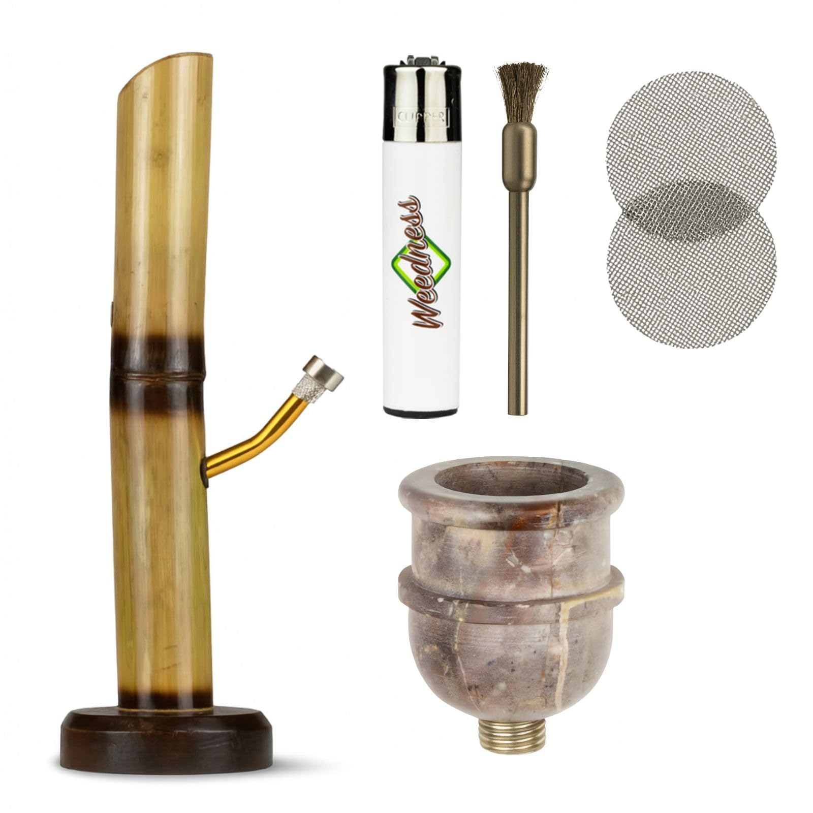 Mini bong en bois Weedness Bombo 30 cm avec pipe accessoires set de 5