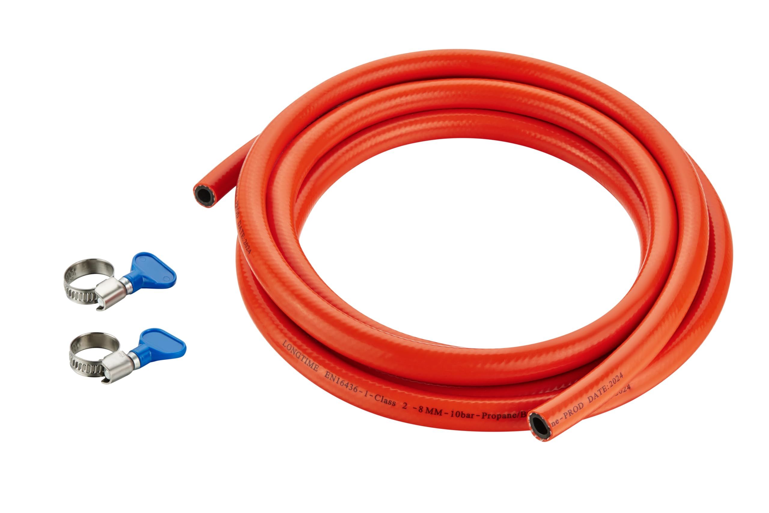 3m LPG Gas Hose with Clamps, 8mm Diameter, 10 Bar Pressure