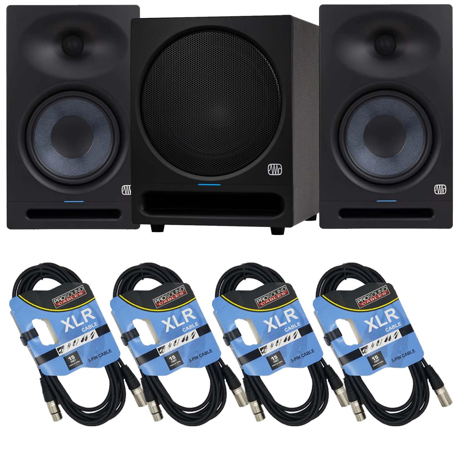 Clutch (2) PreSonus Eris Studio 8, PreSonus Eris Pro Sub 10 Subwoofer, (4) XLR Cables Bundle