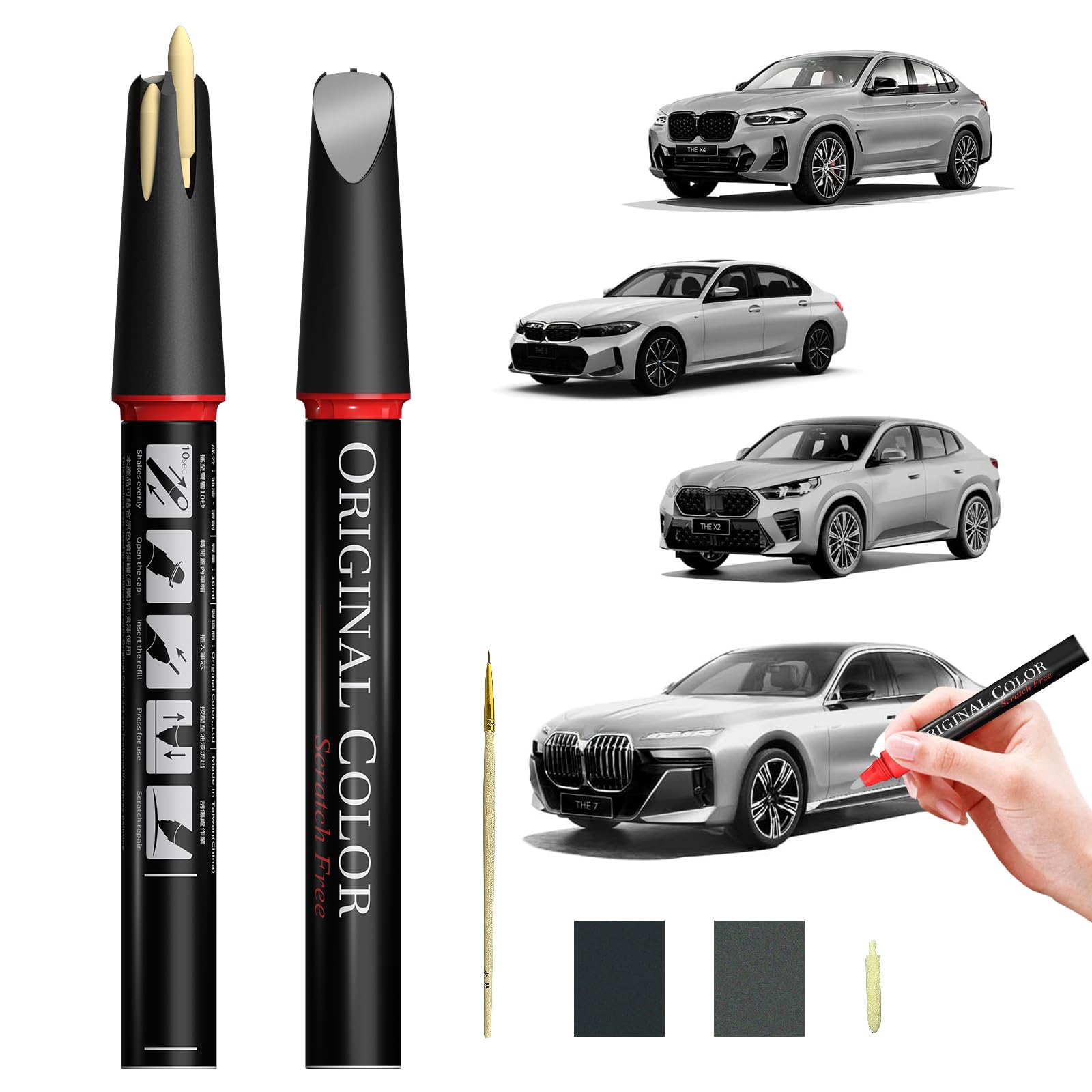 Carhoo C4P Brooklyn Gray Touch Up Paint Suitable For BMW, Genuine Custom Color Car Touch Up Paint, With Pen Tip &amp; Fine Brush