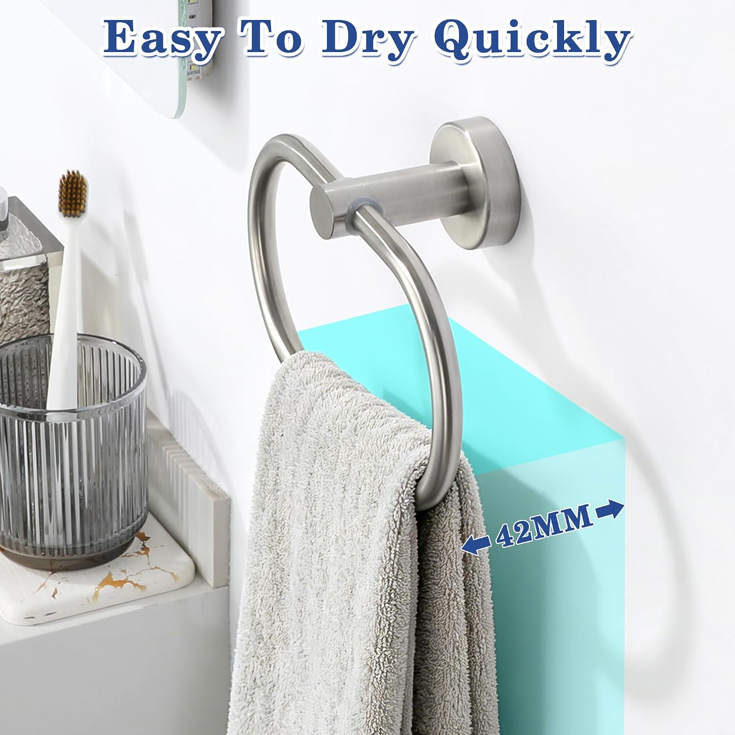 Alise Hand Towel Holder Towel Ring for Bathroom Wall Mounted, Brushed image 5