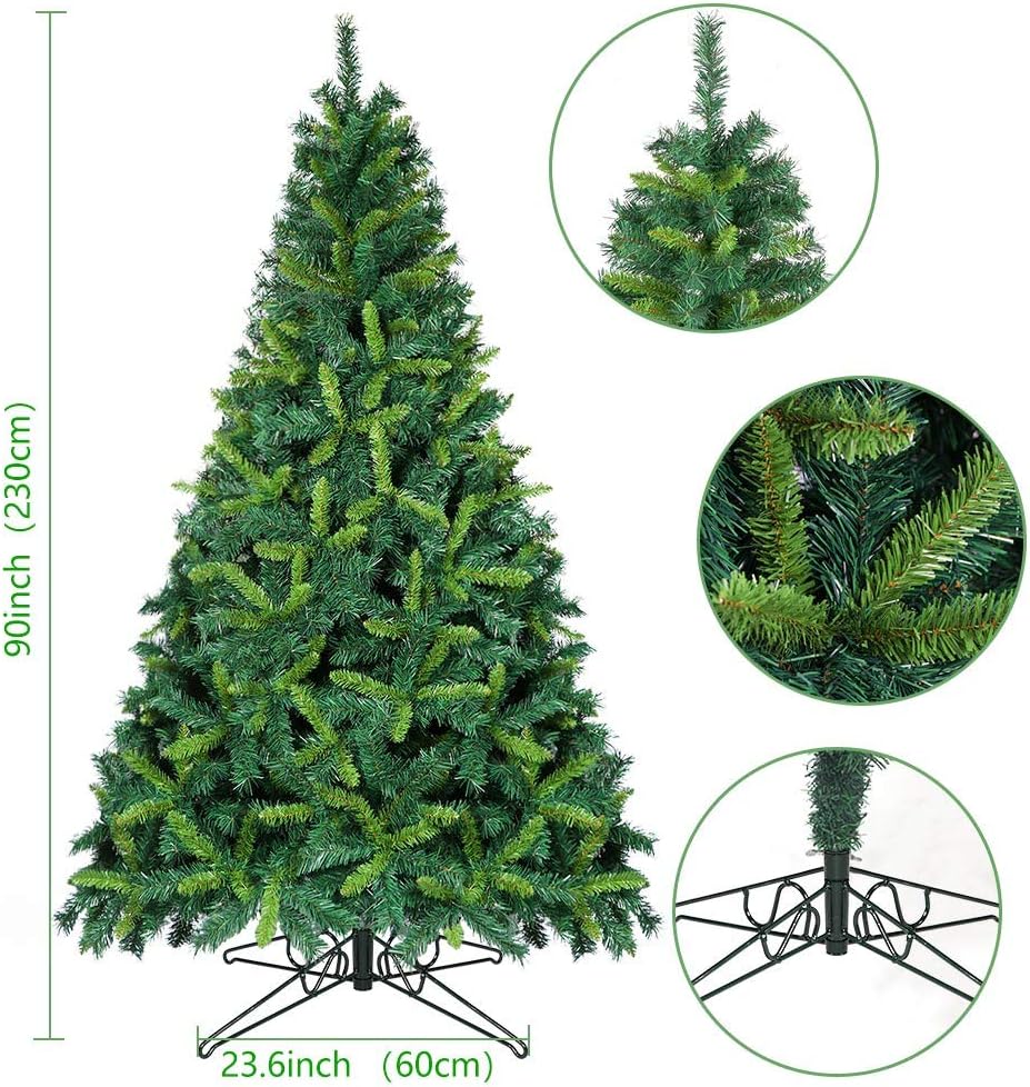 OurWarm 7.5ft Artificial Christmas Tree Unlit Premium Hinged Spruce Xmas Tree for Indoor Outdoor Holiday Decorations with 1600 Branch Tips, Foldable Metal Stand, Dark Green & Light Green