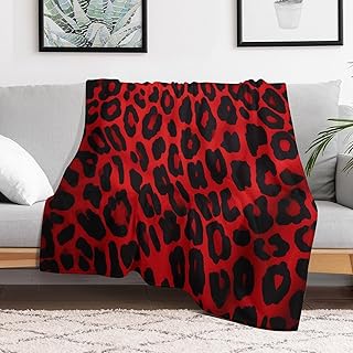 Soft Flannel Fleece Throw Blanket 30x40, Anti-Pilling Cozy Red Leopard Pattern Bedtime Blankets, Fuzzy Plush Lightweight Throws Wrap Topper for Sofa Bed Pet Home, Travel Camping Couch Comp
