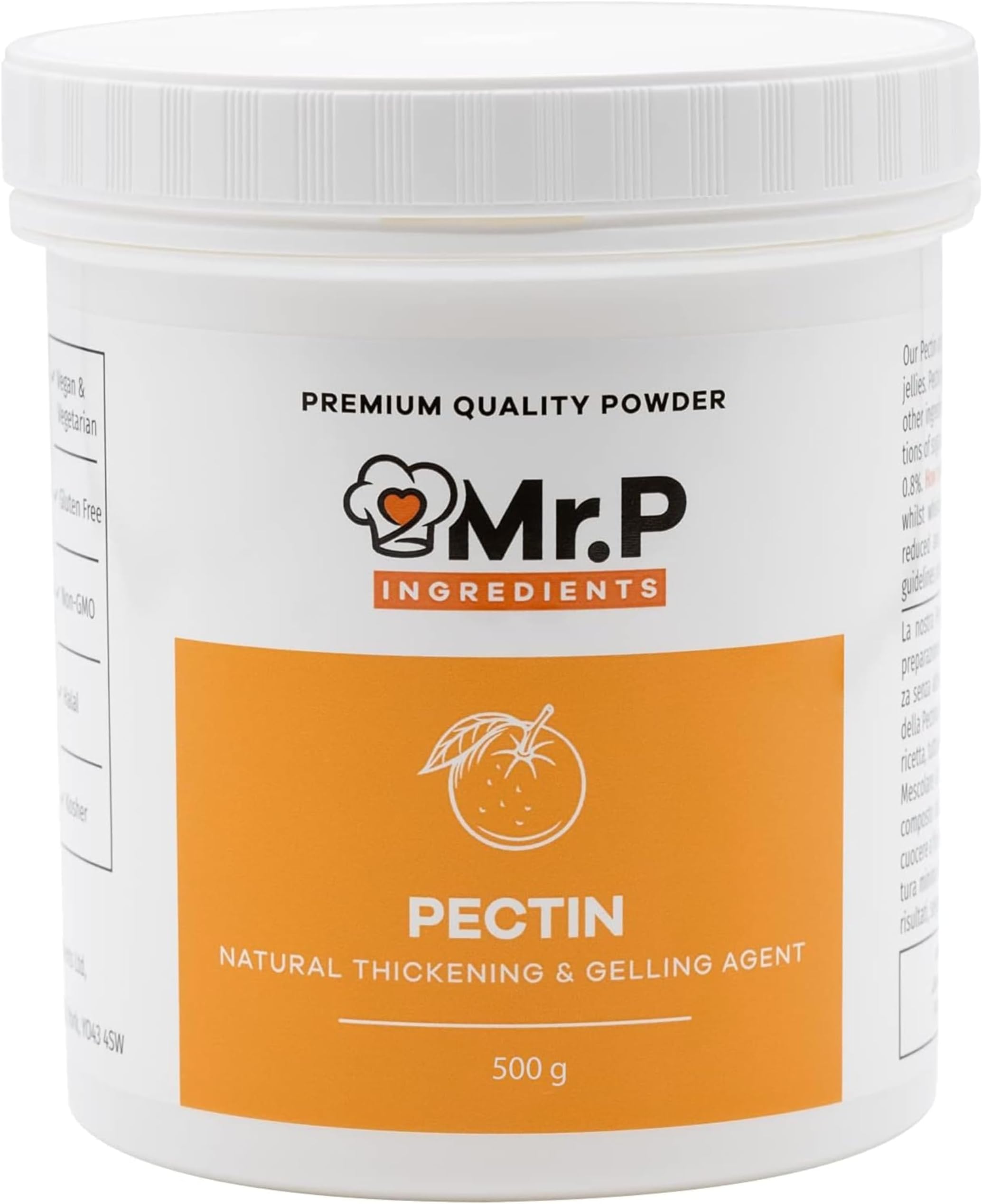 Mr.P Ingredients Pectin 500g NH Powder Ideal for Jams Marmalades Chutney Fruit Jellies Fruit Compote Gelling Agent Vegan Vegetarian Halal Kosher Gluten Free (Recyclable Pot)