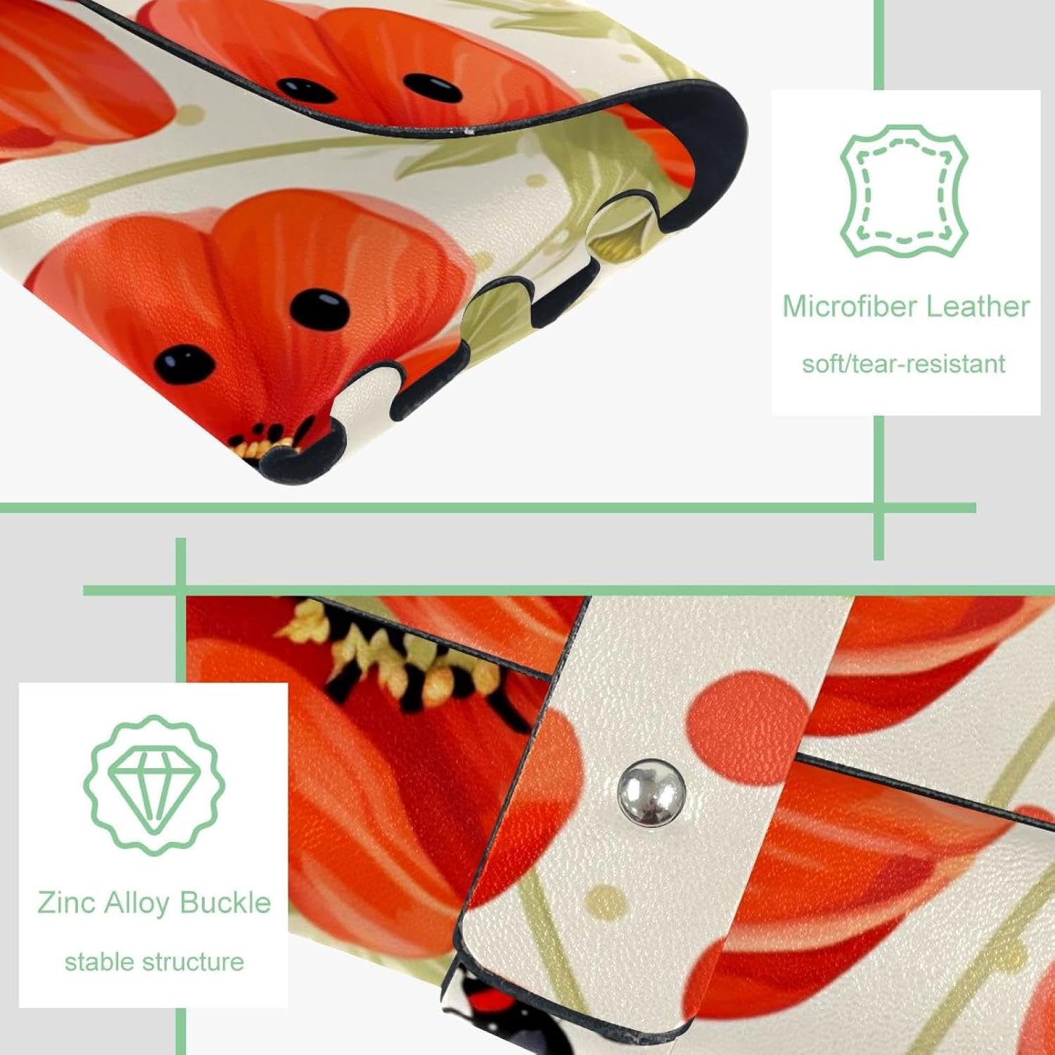 Ladybug Slim Glasses Case, Leather Portable Sunglasses Pouch, Horizontal Eyeglass Case for Women Men