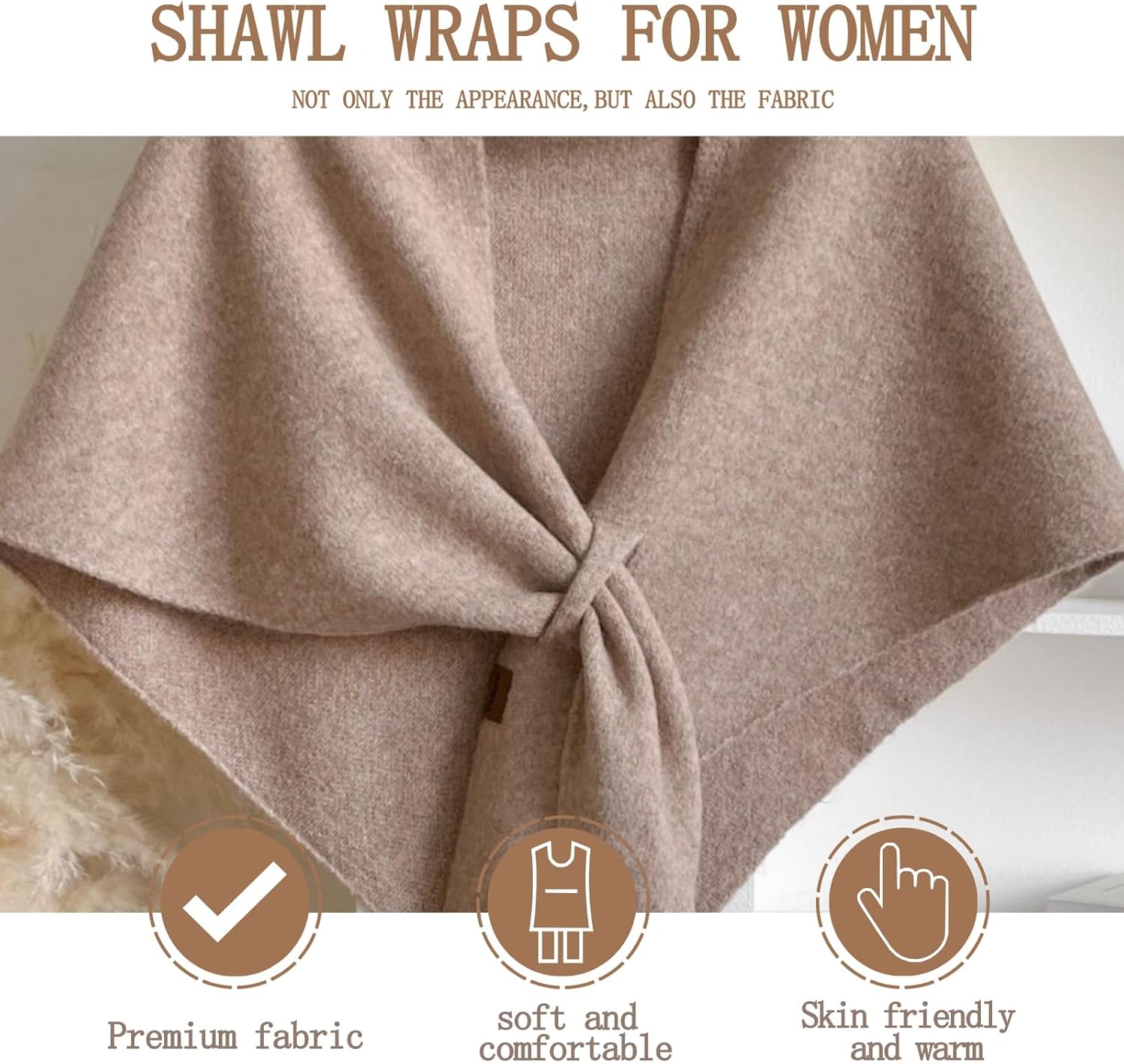 Shawl Wraps for Women, Pashmina Wraps for Women,Wrap Cardigan Cape Wool Cashmere Shoulder Top Sweater Scarf - Image 2