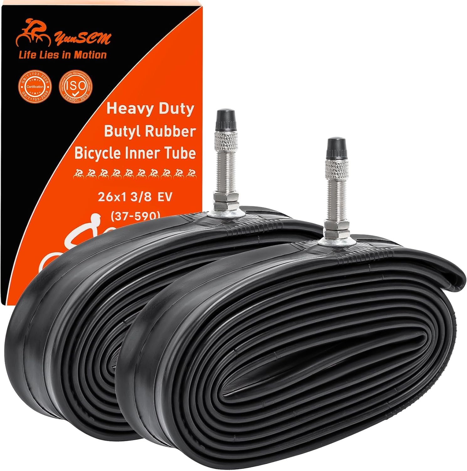2-PCS 26x1 3/8 Heavy Duty Bike Tire Tubes EV English Valve 37-590 Inner Tubes Compatible with 26x1 3-8 26 x 1 3/8 Bike Bicycle Tire Tubes