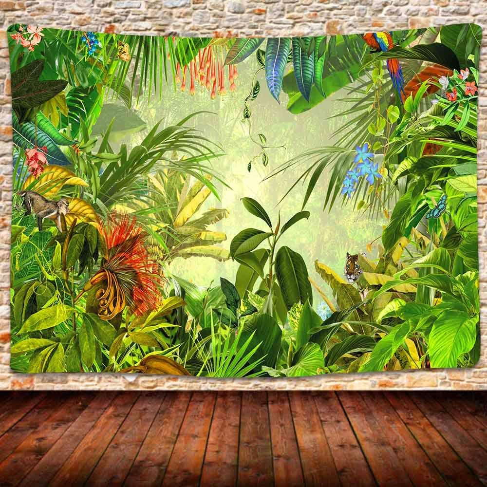 Tropical Rainforest Landscape Tapestry, Jungle Tiger Plant Natural Scenery Tapestry Wall Hanging, Bed Cover Mural Home Decor 80X60 Inches GTLSUH274
