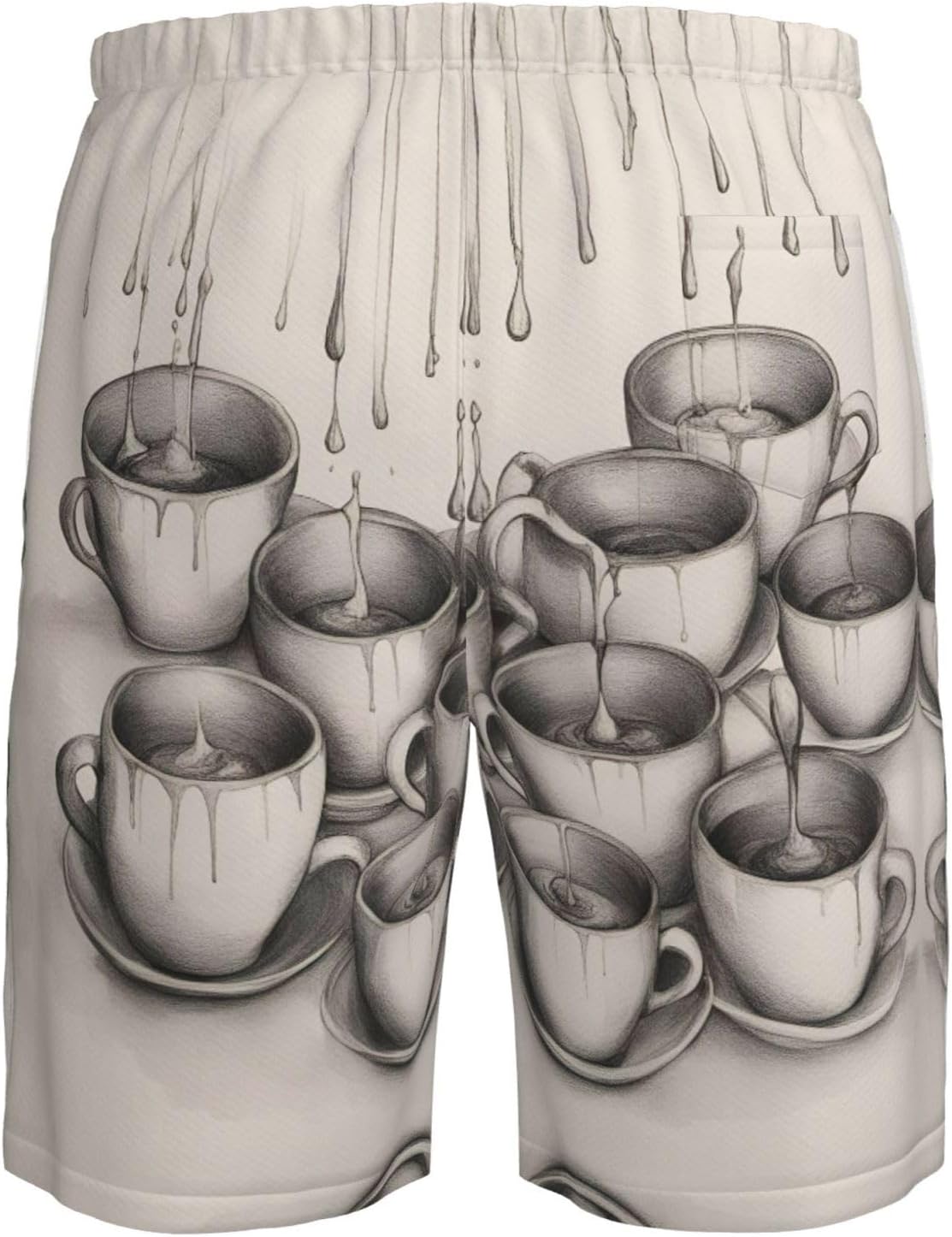 Hand Drawn Teapots and Cups Print Men's Quick-Drying Shorts Casual Beach Pants Stretch Waist Shorts and Pockets