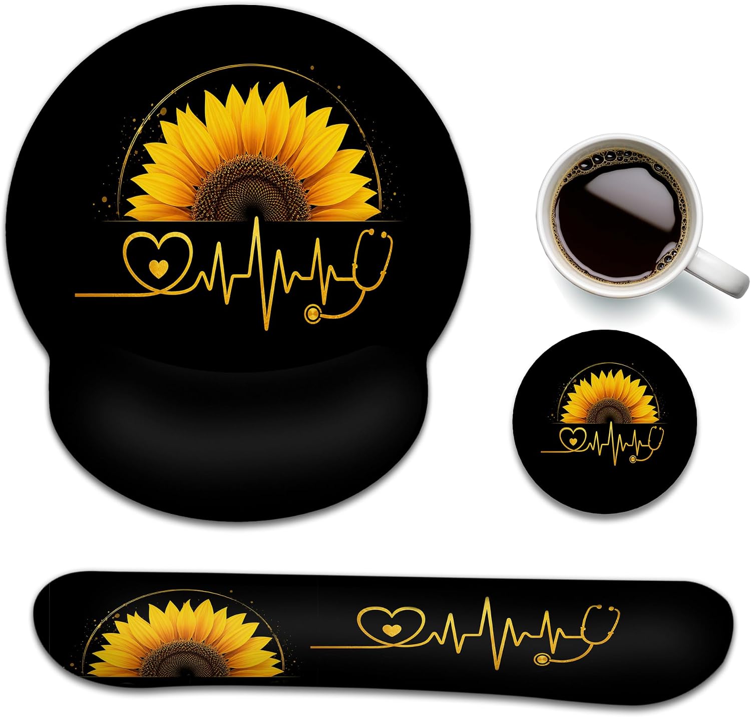 Sunflower Keyboard Wrist Rest and Mouse Pad Set with Matching Coaster