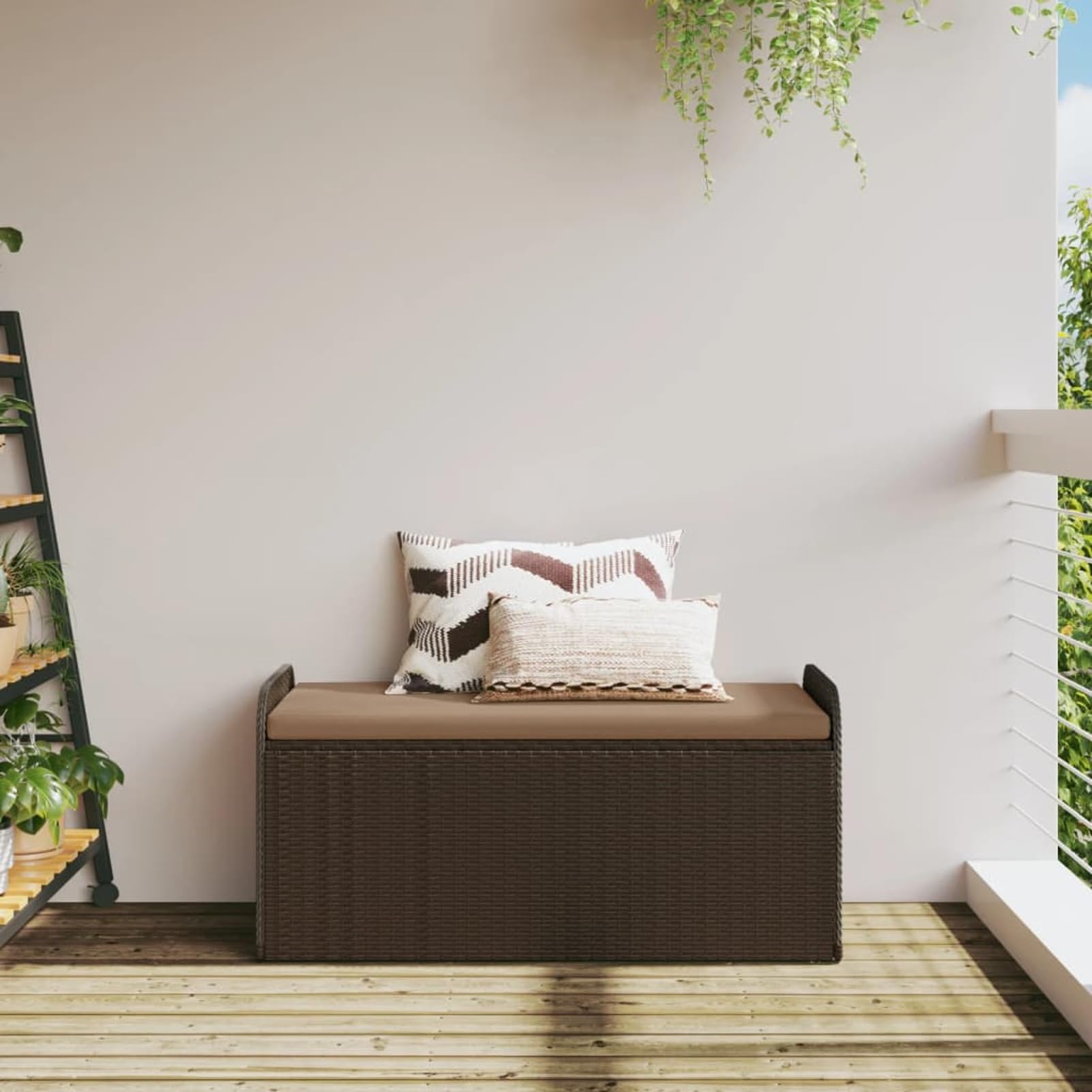 Gecheer Panca con Spazio Contenitore, 115x51x52 cm in Polyrattan, con Cuscini e Custodia Resistente all'Acqua, per Arredo Esterno e Giardino