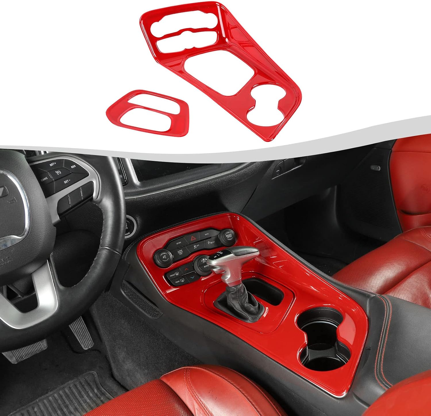 Carbon Fiber Center Console Gear Shift Panel Cover Trim Kit 2Pcs Compatible with 2015-2023 Dodge Challenger