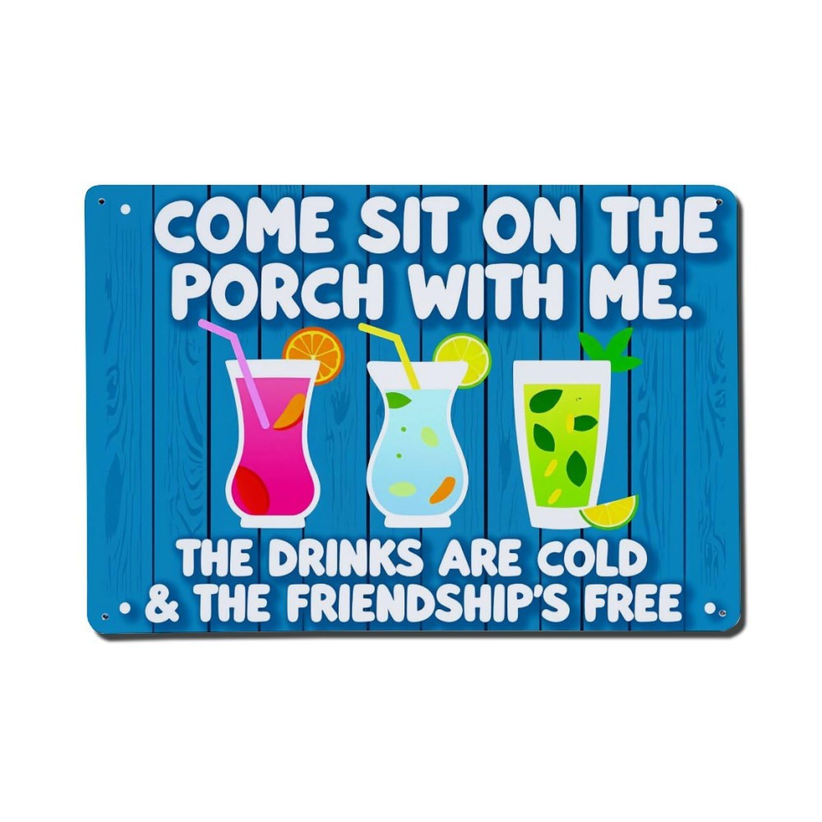 Enderetf Vintage Cocktails Porch Friendship Cold Drinks Tin Sign Metal Poster, Home Bar Garage Man Cave Cafe Indoor & Outdoor Wall Decoration 8X12inches