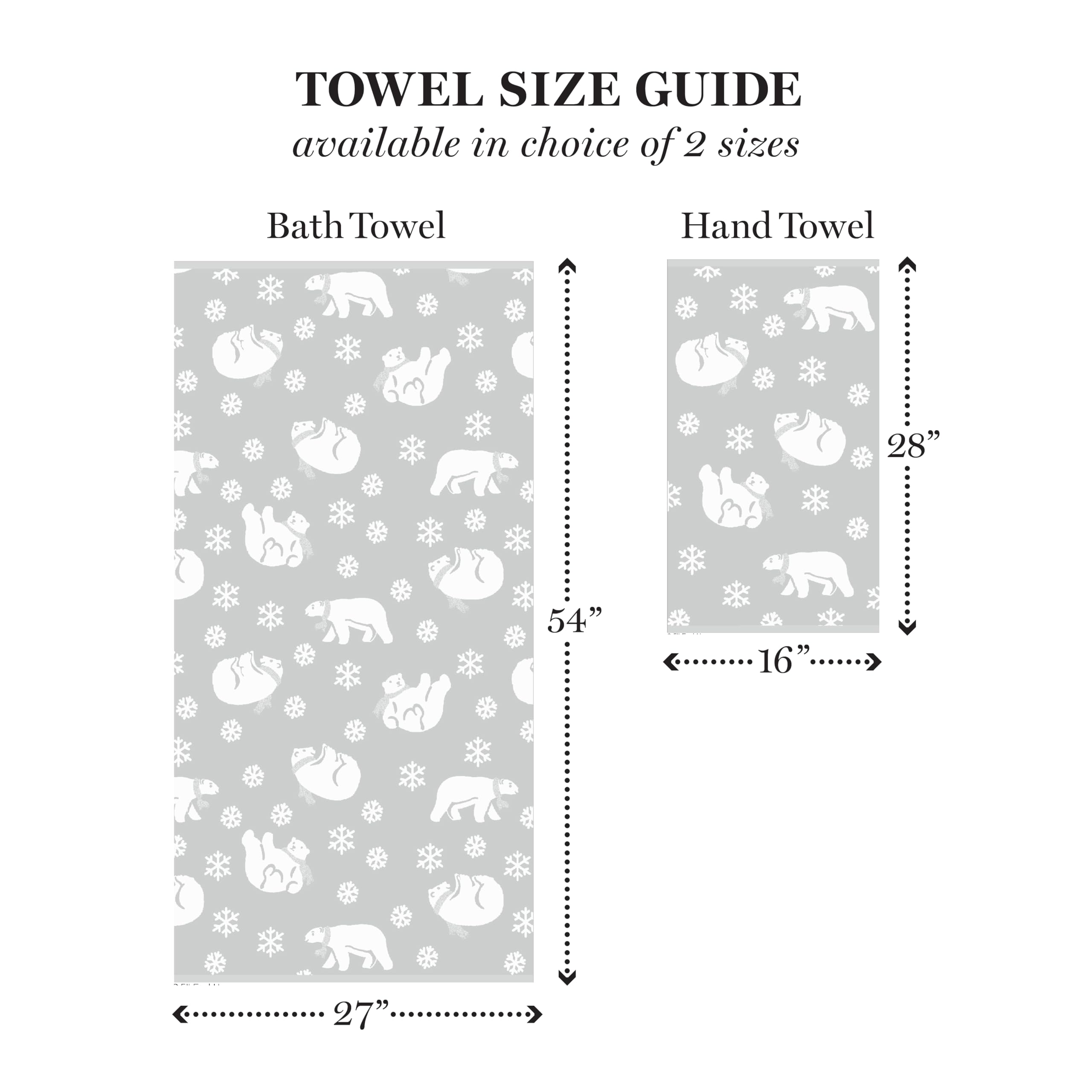 Martha Stewart Arctic Bears and Snowflake Holiday Jacquard 525 GSM 100% Cotton BathTowels - Set of 2, Gray/White, 2 Reversible Christmas BathTowels (Pandas with Scarf)