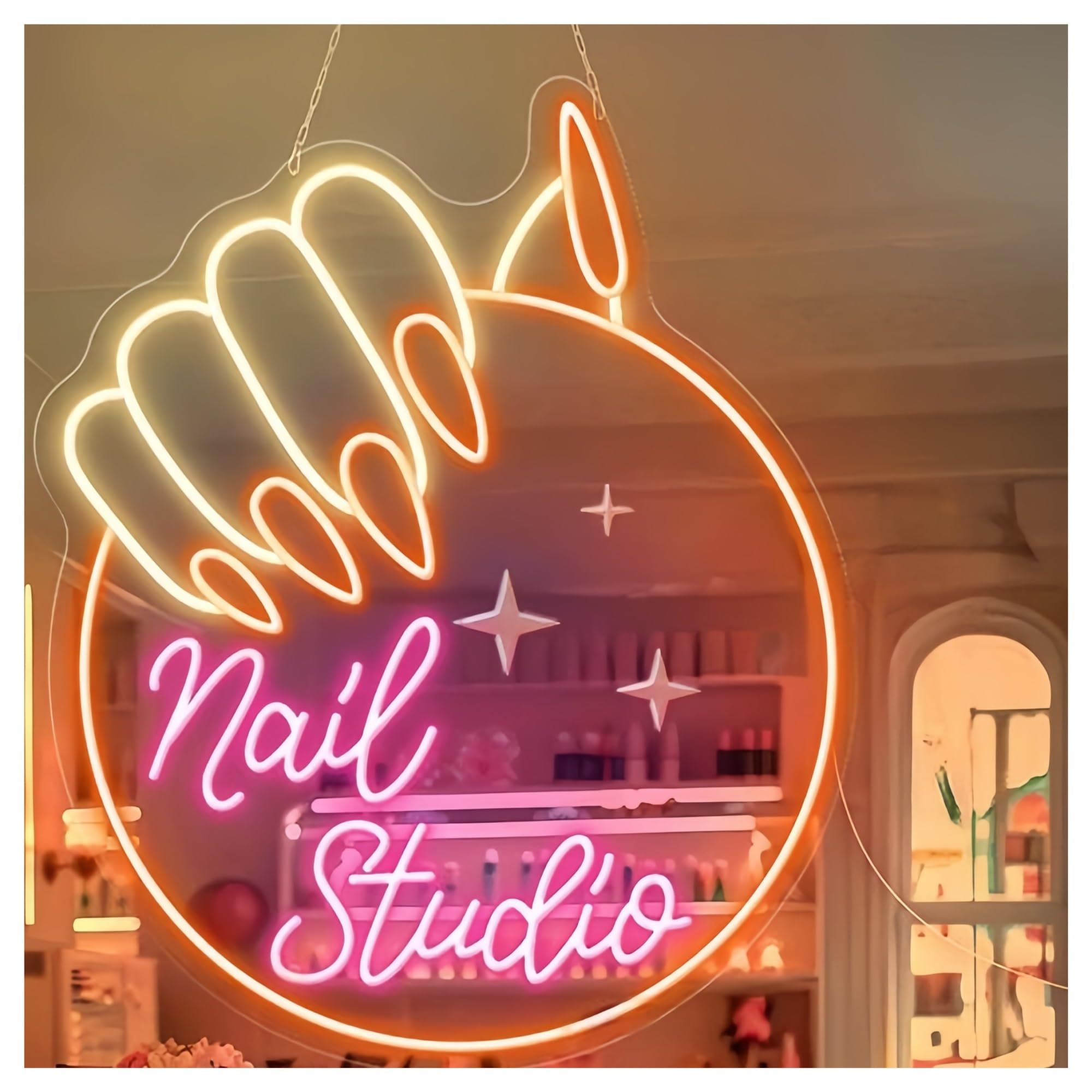 SHOUXI Sign Lamp Nail Salon Neon Sign Personalized Nail Studio Beauty Room Neon Light Beauty Salon Wall Art Decor Business Light Sign(E,94X78CM)