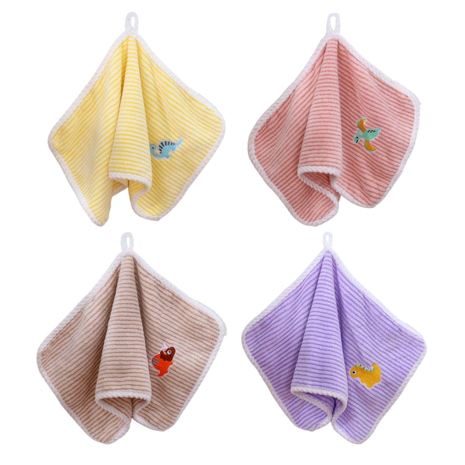 VEHYEGOI 4 Pieces Cartoon Dinosaur Children'S Towels, Soft Absorbent Towels, Children'S Face Towels, Bath Towels, Coral Velvet Towels