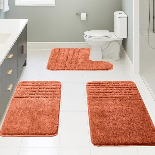 Miniatura 13 de Juego de 3 alfombras de baño suaves y absorbentes, peludas, suaves, antideslizantes, para ducha, bañera, lavable a máquina