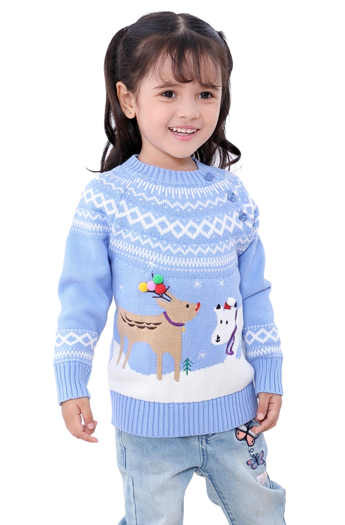 shineflowUnisex Kid's Rudolph Reindeer Red Nose Ugly Christmas Sweater Jumper