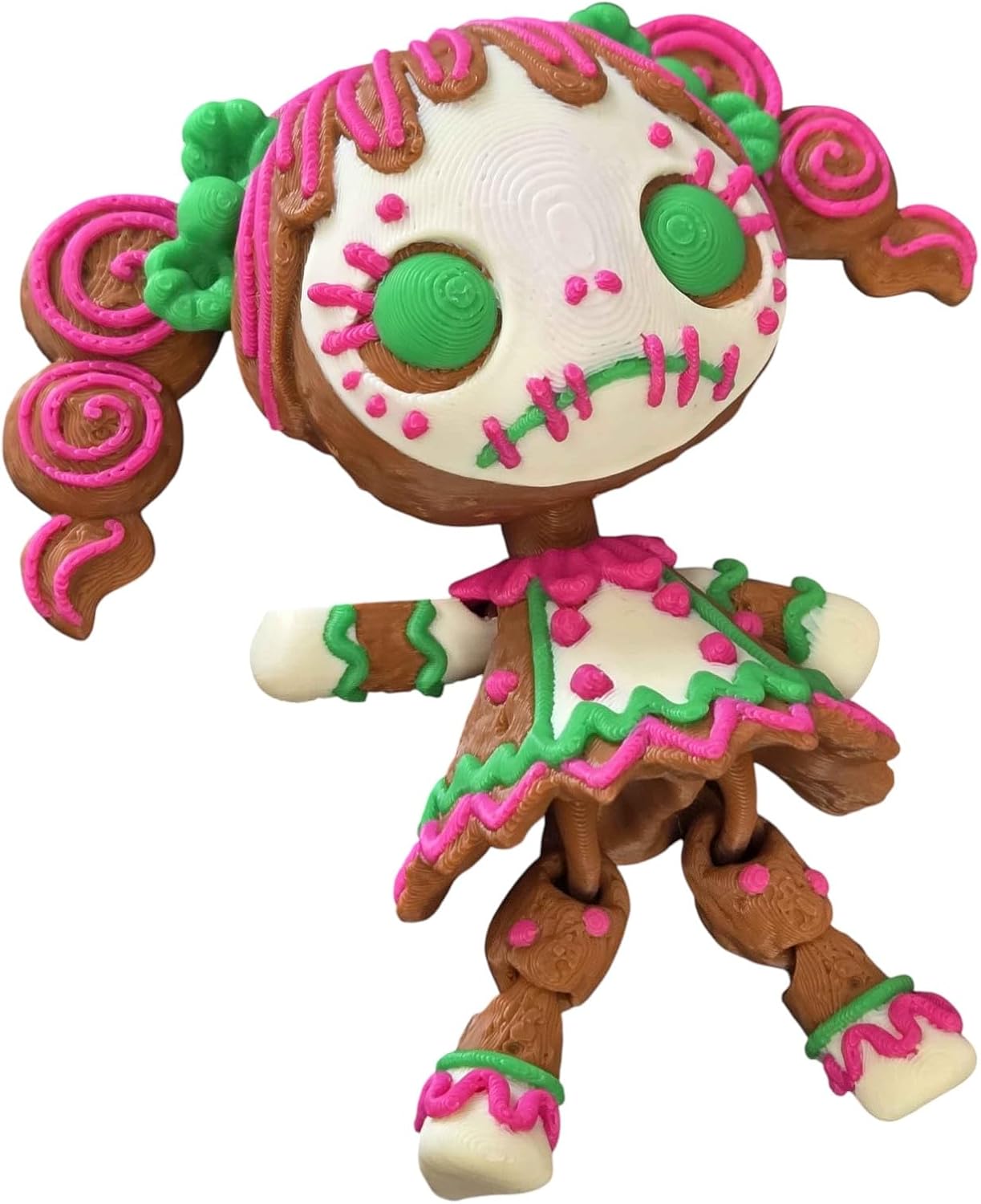 Articulated Twisty Creepy Gingerbread Girl Figurine – Spooky Charming Candycore Aesthetic Holiday Shelf Decor - 3D Printed in Canada image 2
