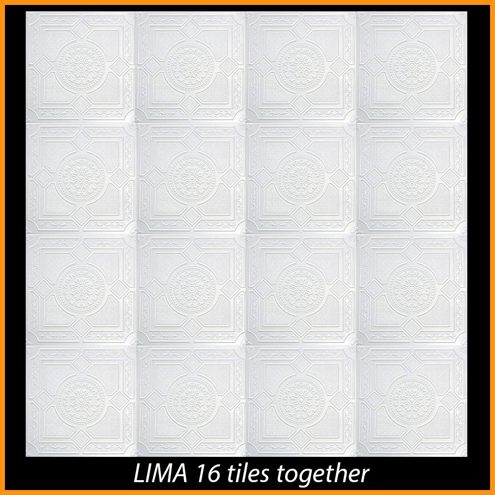 Lima Black Styrofoam Ceiling Tiles - Glue Up Decorative Tiles, 20 X 20 Inches