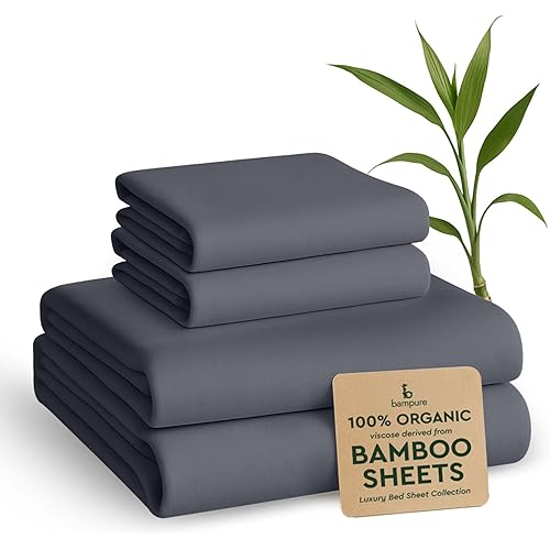 BAMPURE Luxury Series Queen Sheet Set - 100% Pure Viscose derived from Bamboo Sheets Queen Size - Super Soft Queen Cooling Sheets for Hot Sleepers - Up to 16’’ Deep Pocket Queen (C Gray)