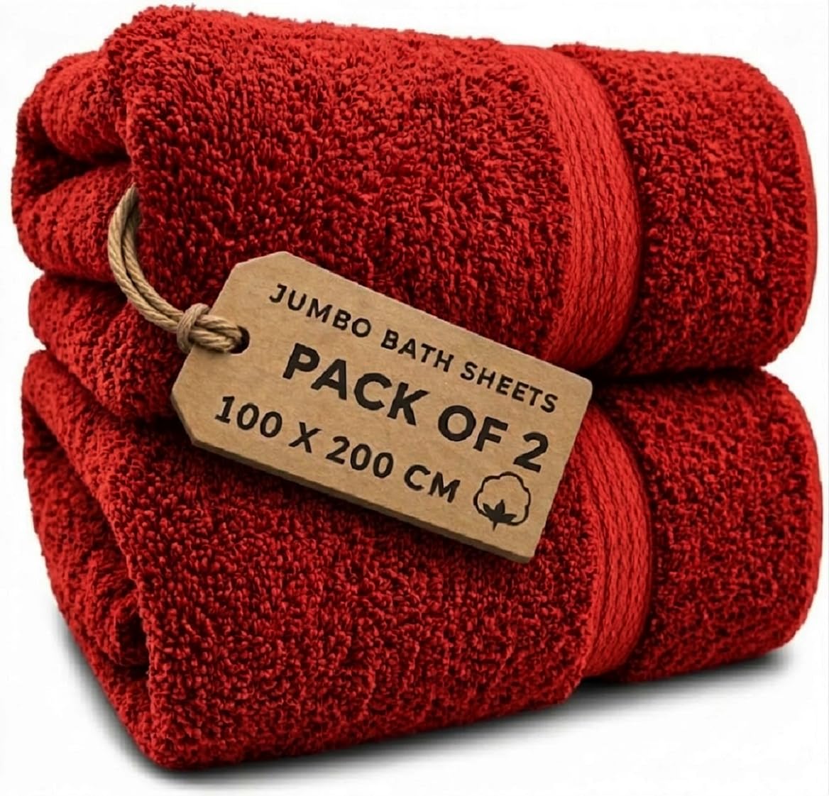 EDB 2X Extra Large Super Jumbo Bath Sheets Towels 100 cm W x 200 cm L Body Wrap Premium Quality 100% Egyptian Cotton Beach, Gym, Spa, Hotel Towel Set Super Soft XL Bath Towel 600-GSM (Red)