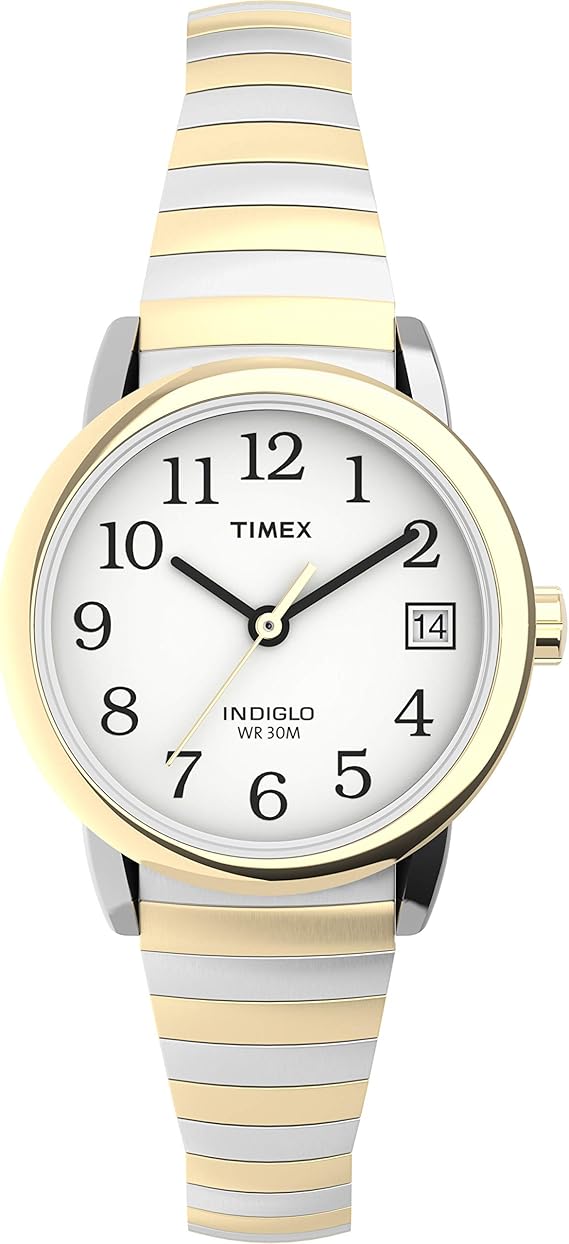 Timex Women's Easy Reader 25mm Watch – Two-Tone Case White Dial with Tapered Expansion Band