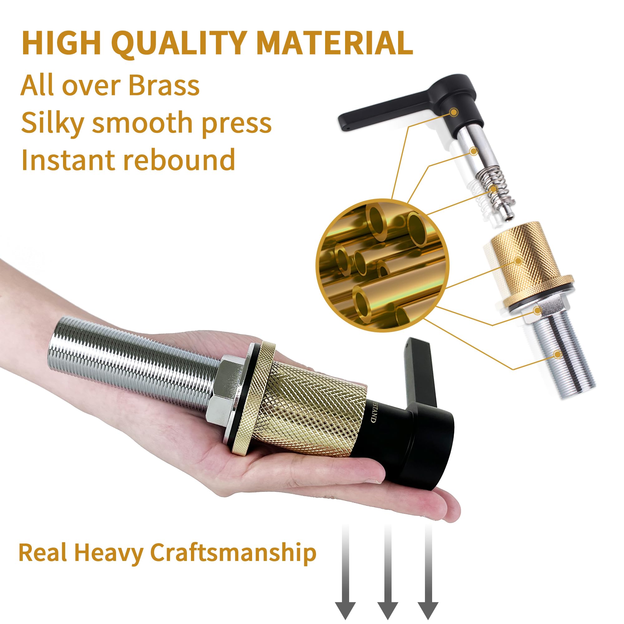 TYESTAND SD-80 All Brass Sink Soap Dispenser for Kitchen Sink Copper Pump Built In Dish Soap Dispenser with 17.6 oz(520ml) Bottle and 59"(1.5m) Extension Tube Kit (Matte Black) - Image 3