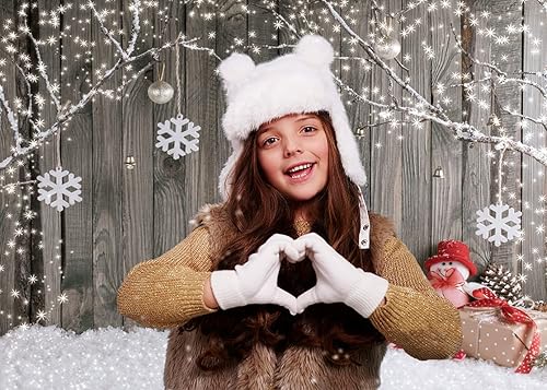 Miniatura 3 de LYWYGG Fondo de Navidad de 8X8FT Fondos de fotos de piso de nieve Fondos de fotografía de pared de madera para niño CP-70-0808