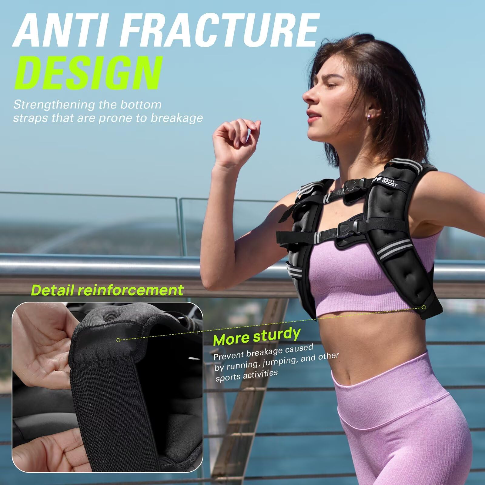Gilet ponderato per donne e uomini, BeatBoost 4,5 kg, con sabbia di ferro, per camminare, allenamento di forza, corsa, allenamento, nero