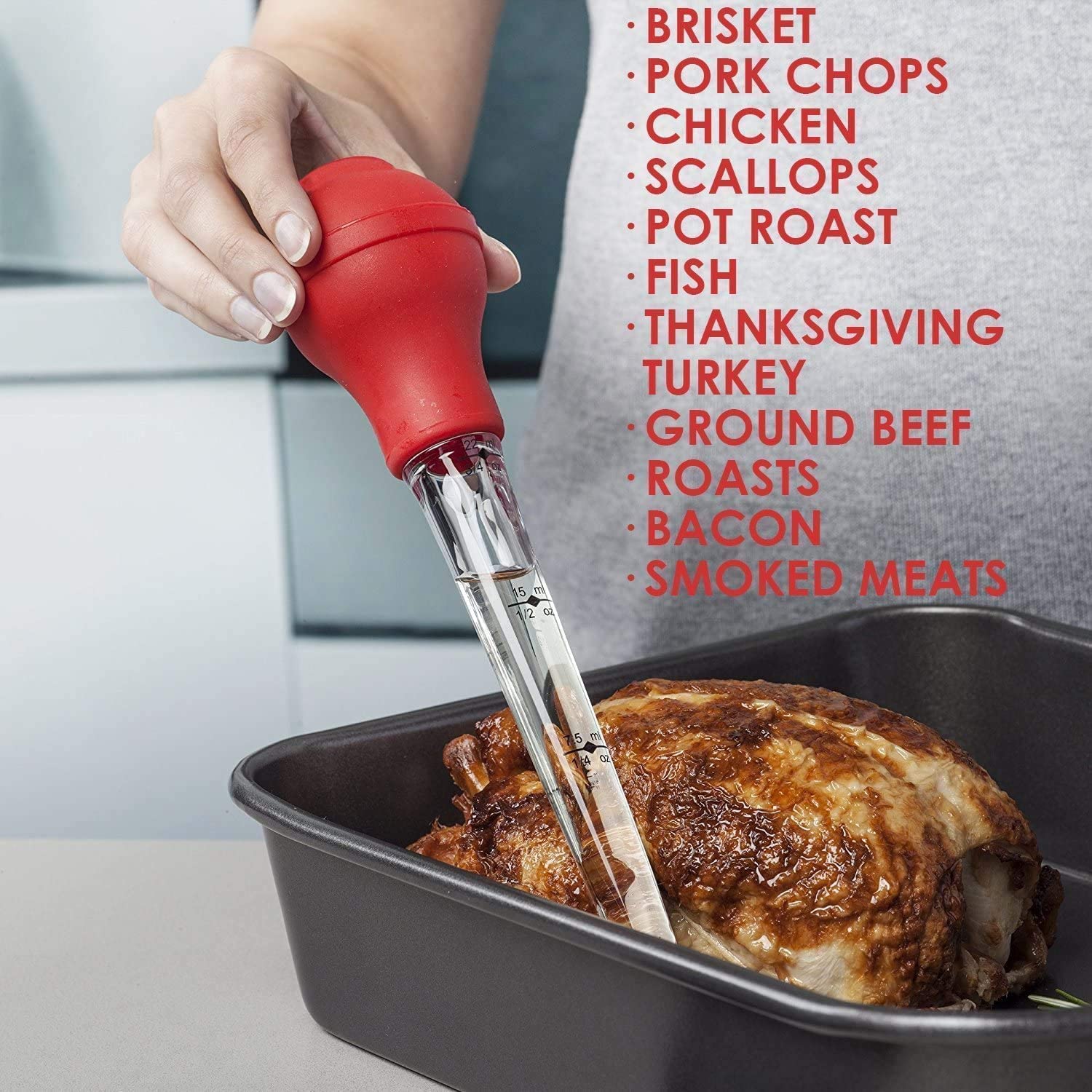 KAYCROWN Turkey Baster zestaw 4 sztuk, wysokiej jakości silikonowa żarówka FDA, w tym igła do wtryskiwacza marynaty mięsnej z szczotką do grilla i szczotką do czyszczenia dla łatwego czyszczenia