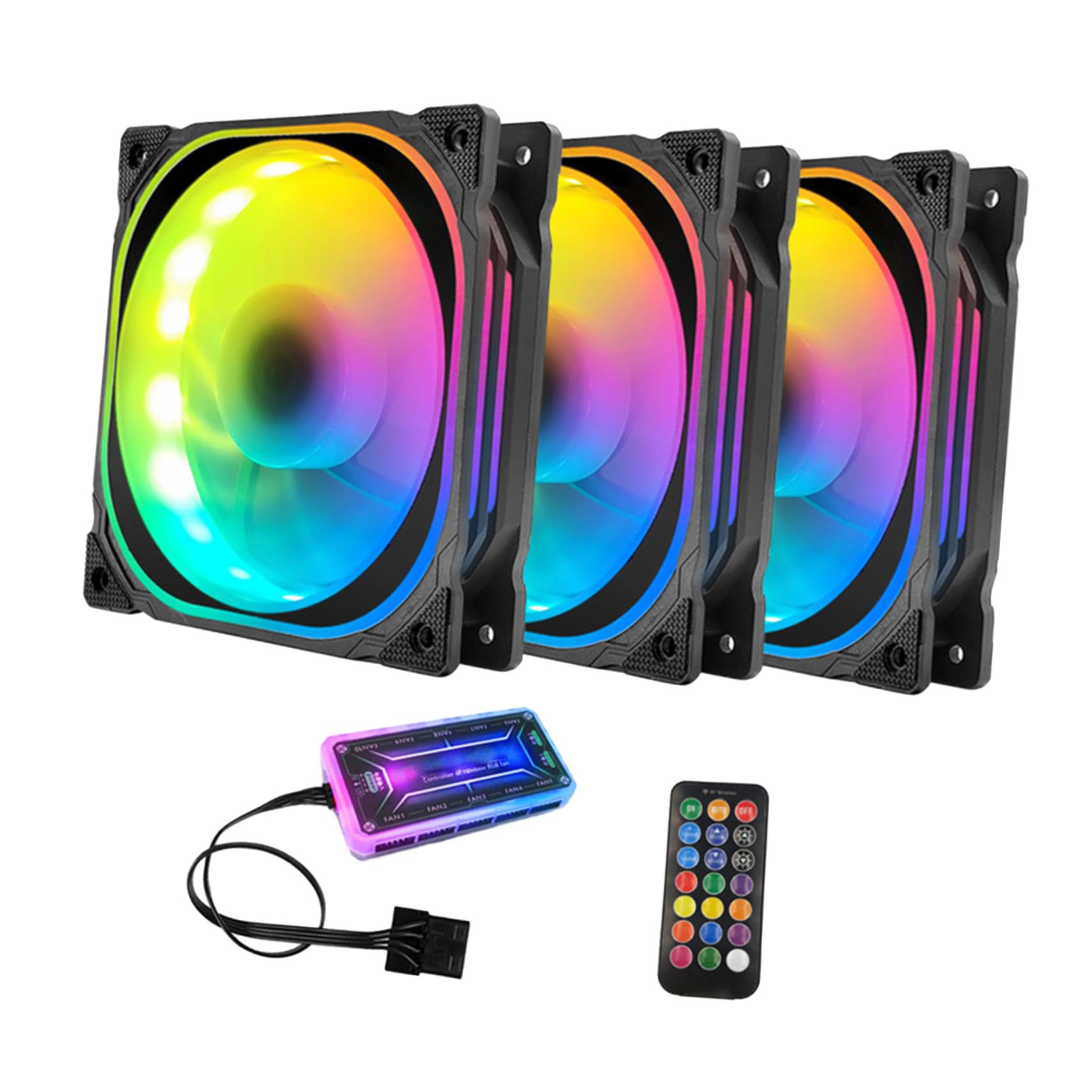 BESTYASH Ventilador y Silencioso de 12cm LED Rgb de Refrigeración para Ordenador con Controlador Estándar Adecuado para Fiesta Verano y Sistemas de PC