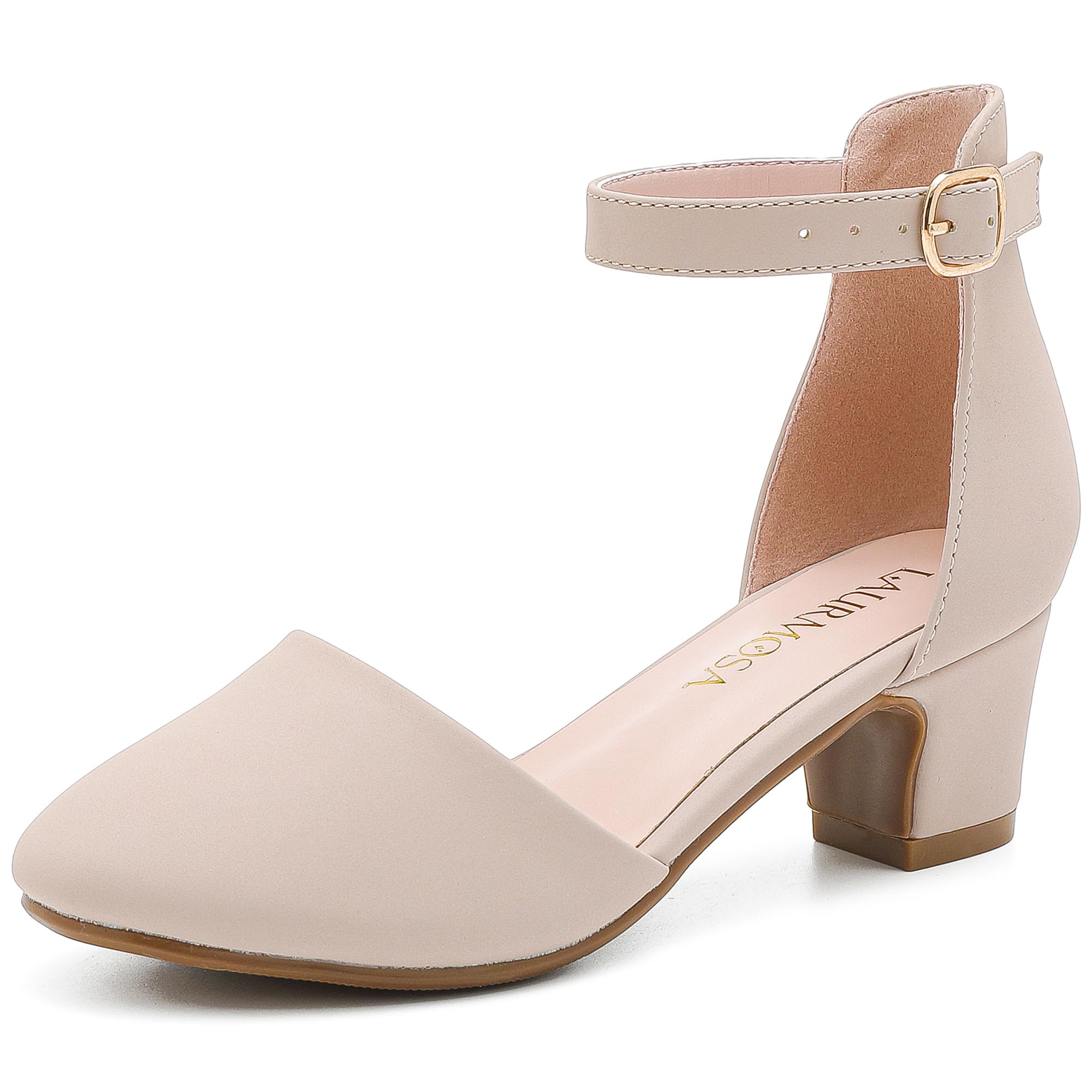 LAURMOSA Girls Dress Shoes Closed Toe Chunky High Heels Ankle Strap Wedding Party Pump Shoes