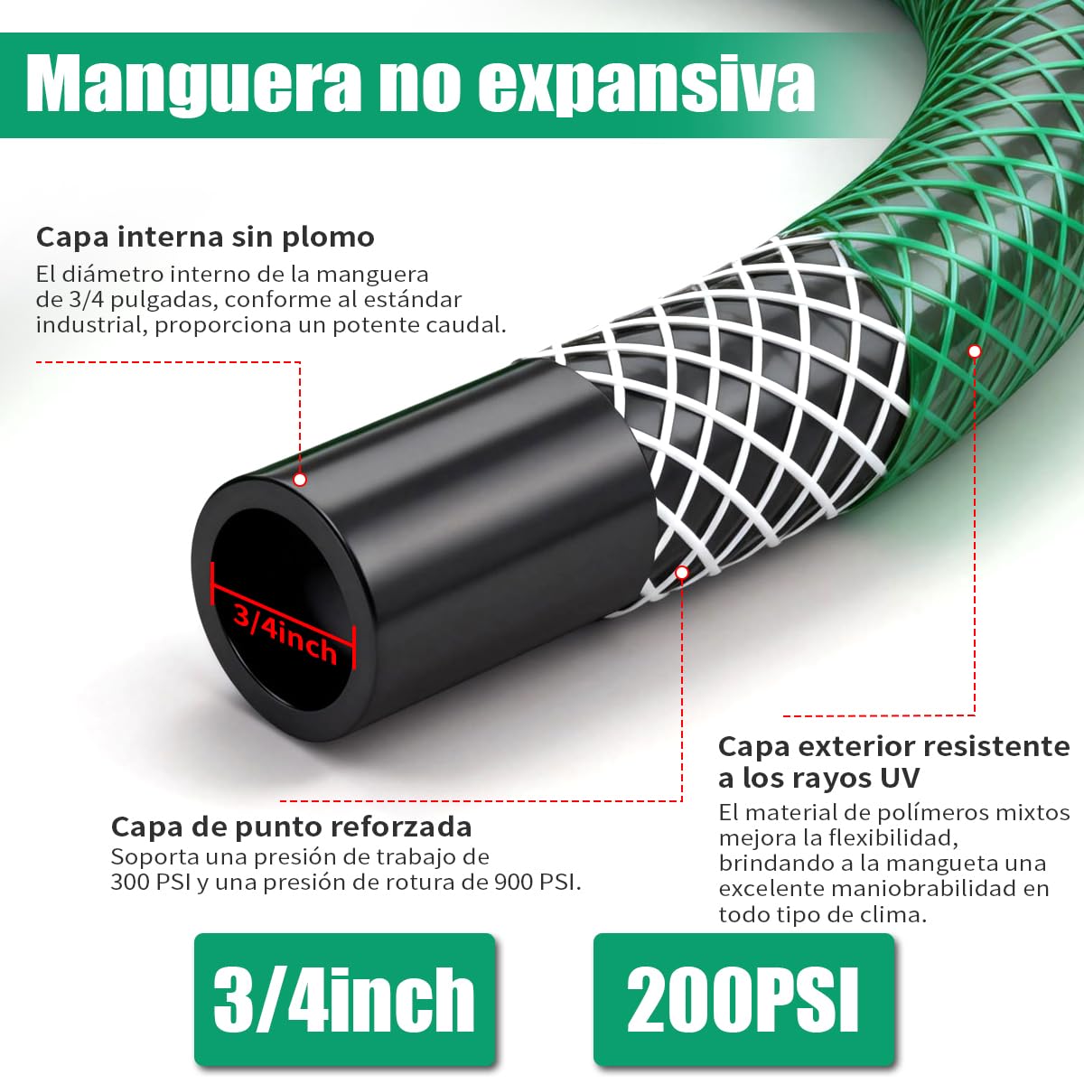 SET - Manguera de Jardín 30M 3/4" Reforzada con Triple Capa, con Conectores Rápidos, Adaptadores y Pistola de Riego, Resistente y Flexible