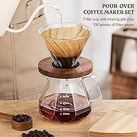 Vista 2 de Pour Over Coffee Maker Set – V60 Drip Coffee Pot with Walnut Handle, Glass Coffee Dripper & 100 Filters, 20oz/600ml Capacity