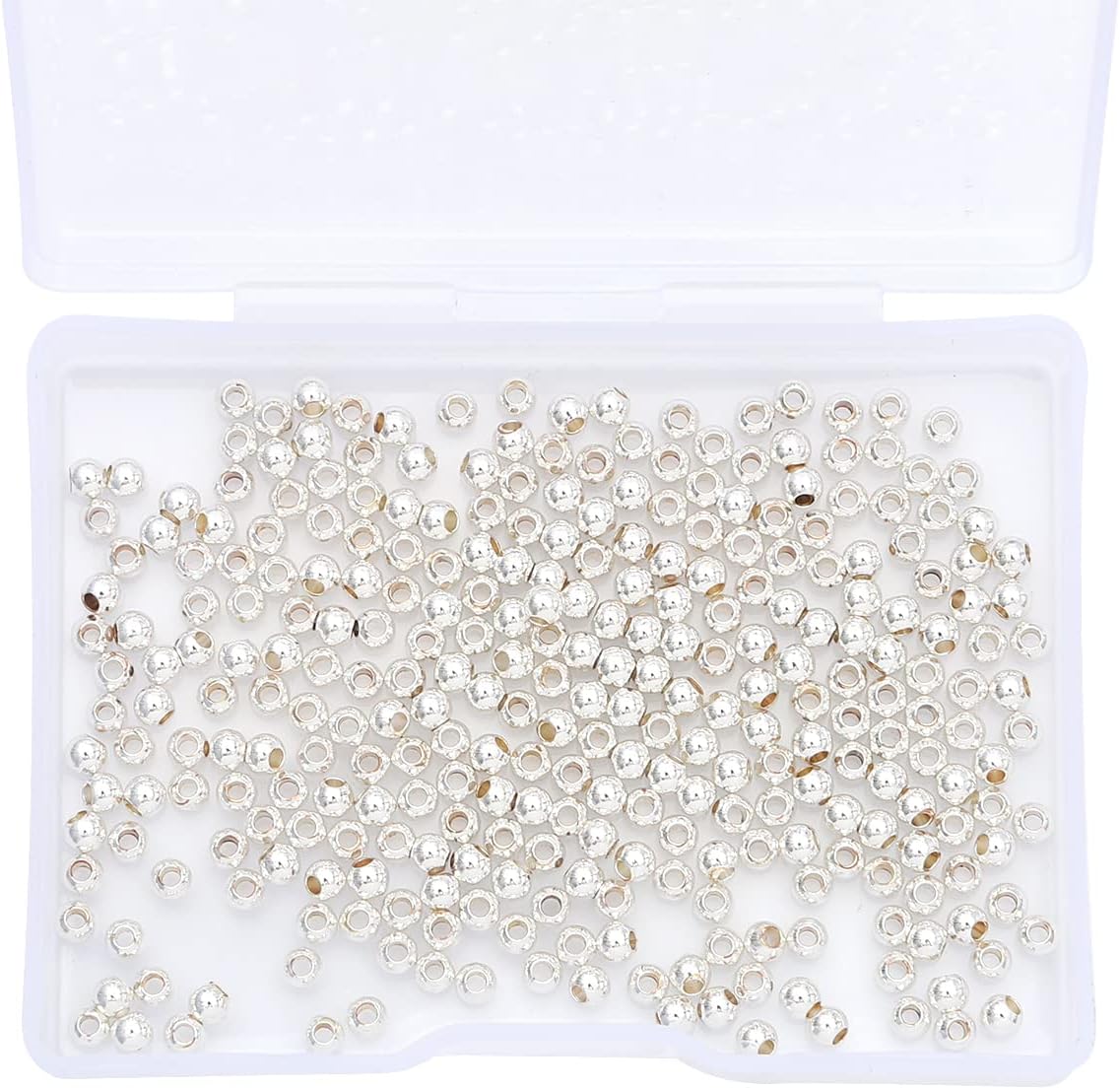 BEADIA Silver Plated Round Spacer Beads 3mm 300pcs for Jewelry Making Findings Non Tarnish