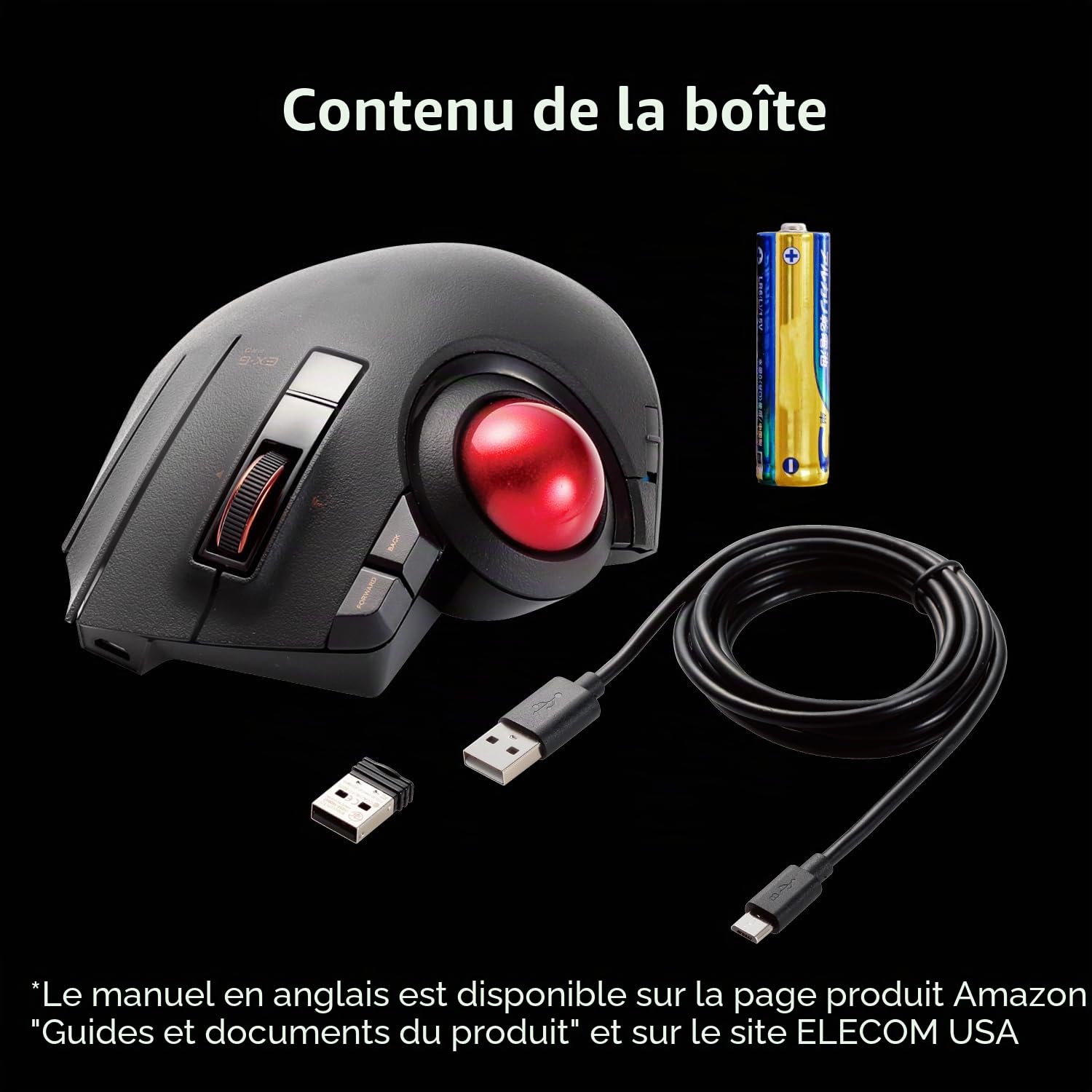 ELECOM M-XPT1MRXBK Trackball Mouse, Wired, Wireless, and Bluetooth, Gaming, High-Performance Ruby Ball, 8 Mappable Buttons, Smooth Scrolling, Extra Large, EX-G Pro, Black