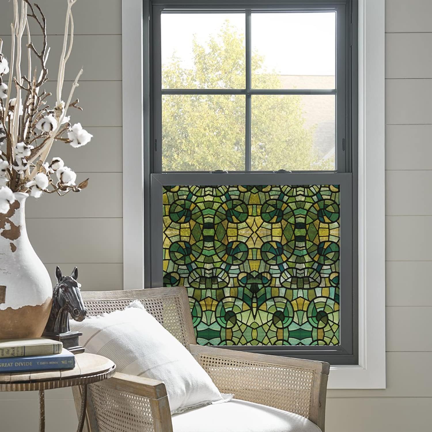 Autocollant vitrail fenêtre réutilisable mosaïque verre vert double face funlife