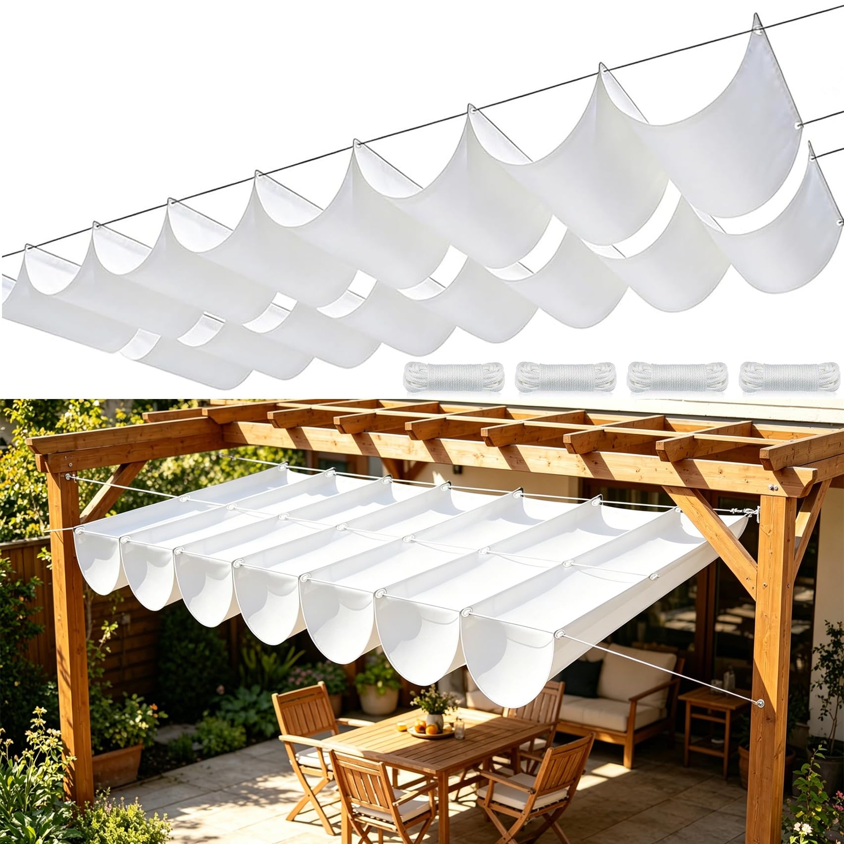 Toldo ondulado exterior antirrayos UV 98% y resistente al viento para jardín