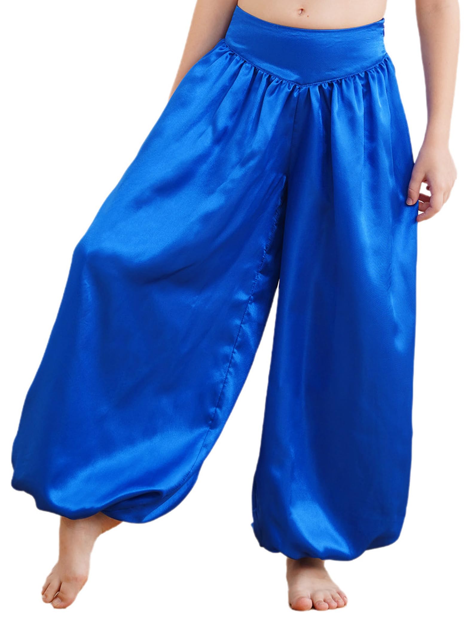 Sxiwei Aladinhose Mädchen Kinder Satin Tribal Arabisch Hose Lose Bauchtanz Pumphose Party Performance Kostüm