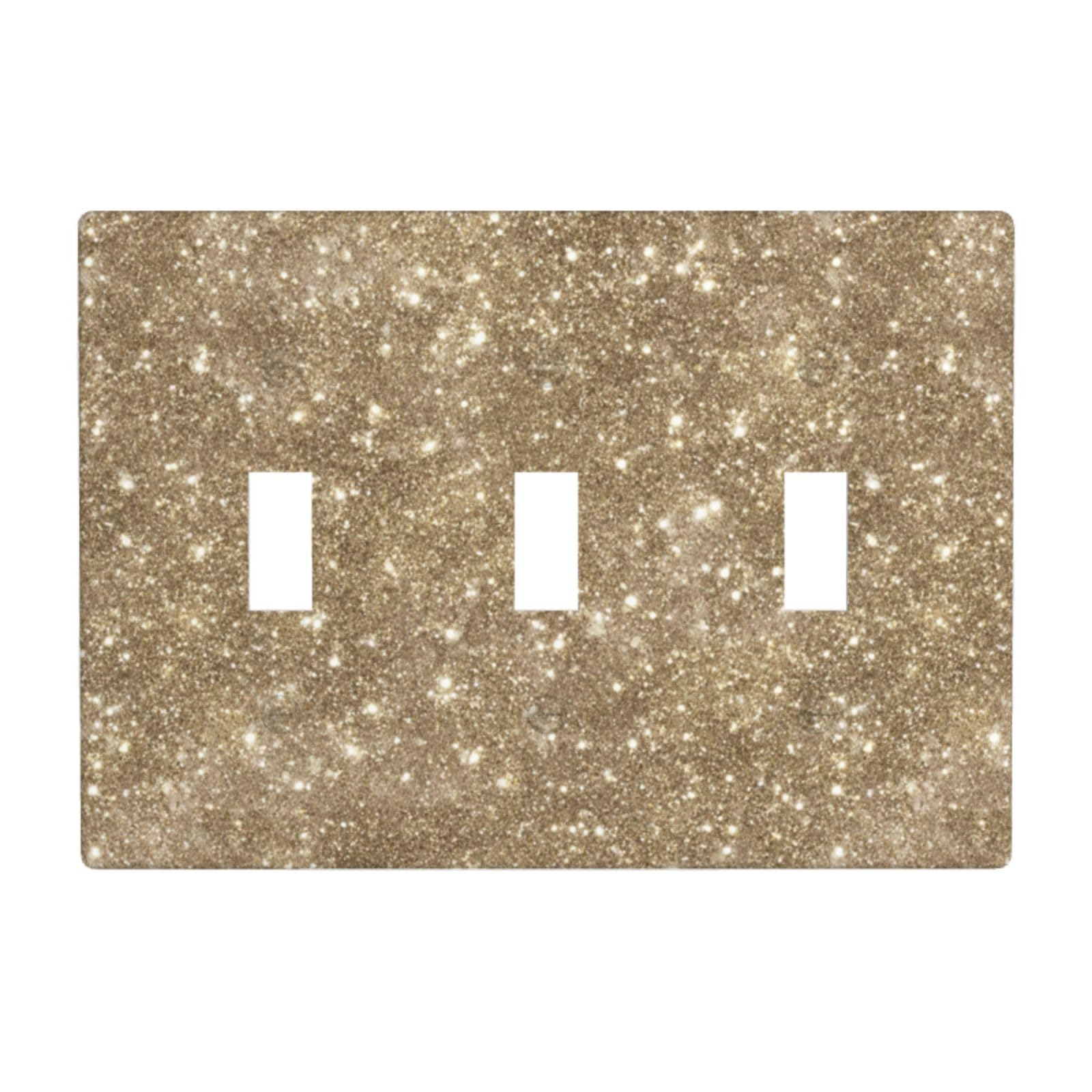 Gold Glitter Texture Light Switch Covers 3 Gang Triple Toggle Wall Plate Switchplate Electrical Faceplate for Bathroom Kitchen Bedroom Decor