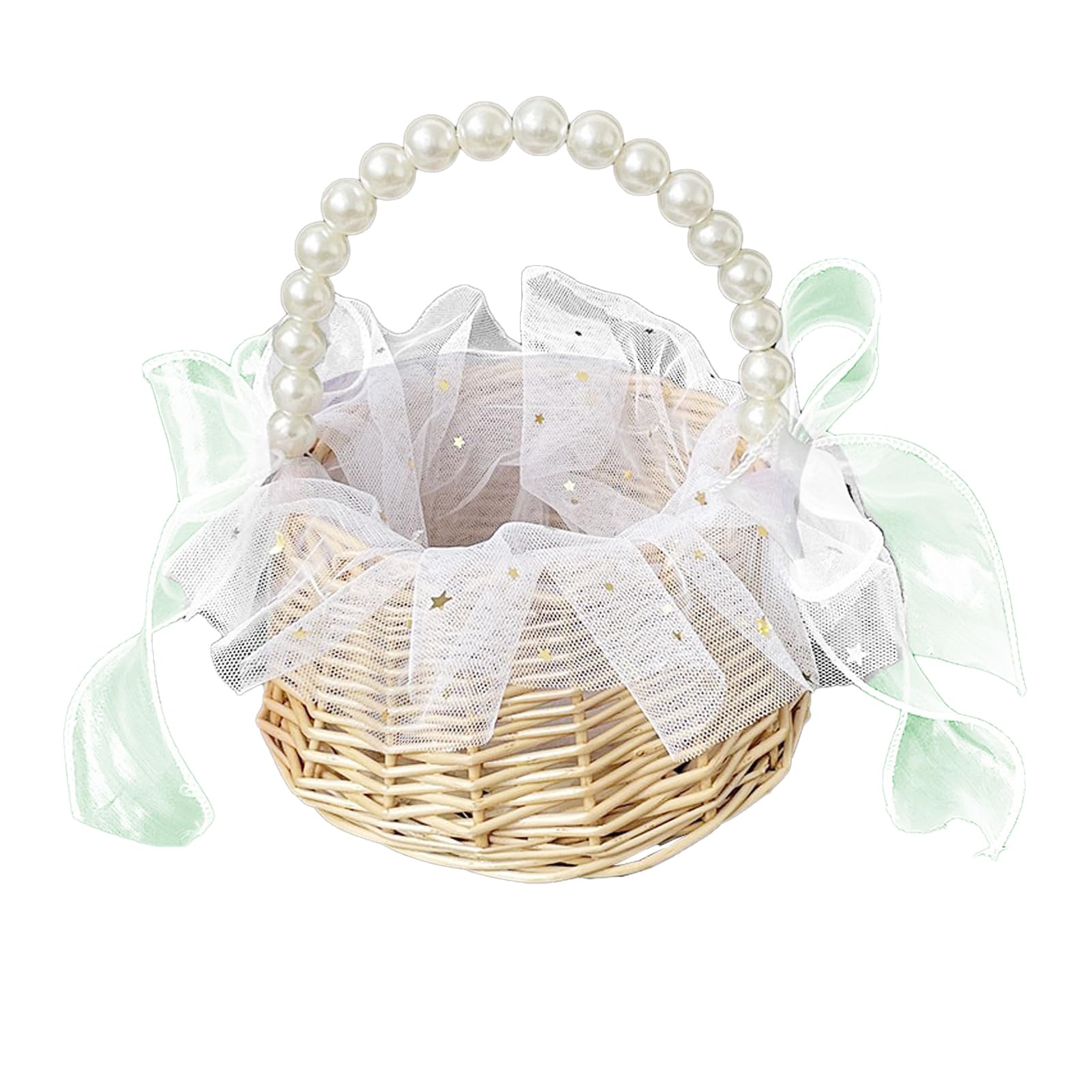 Blumenmädchen Körbe 2er Set Rattan - Mit Perlengriff Und Schleife Für Hochzeiten