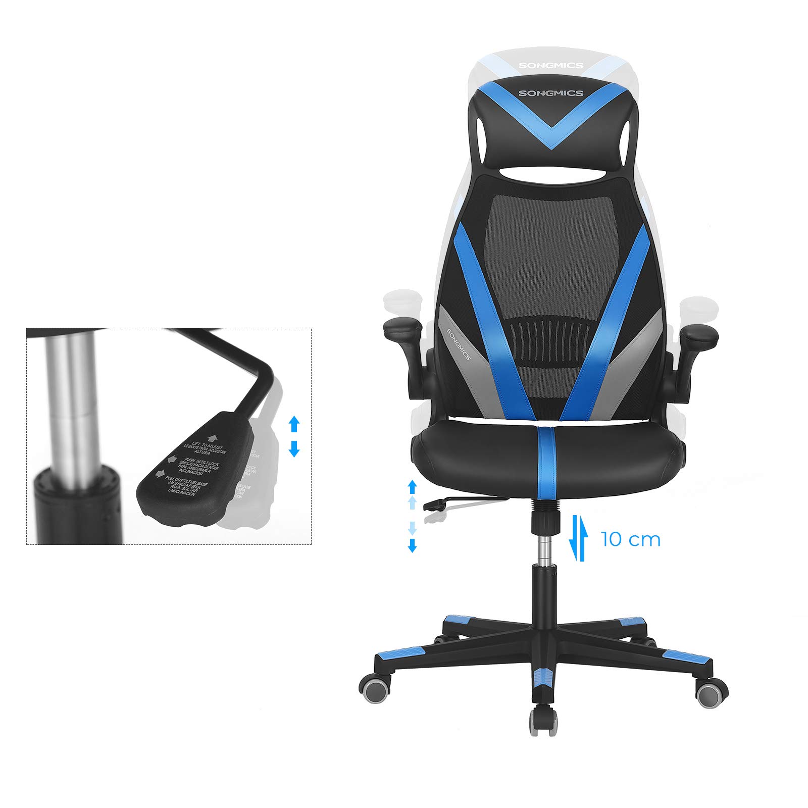 SONGMICS Krzesło Biurowe Z Tkaniną Siatkową, Regulowana Wysokość, Podłokietniki I Zagłówek