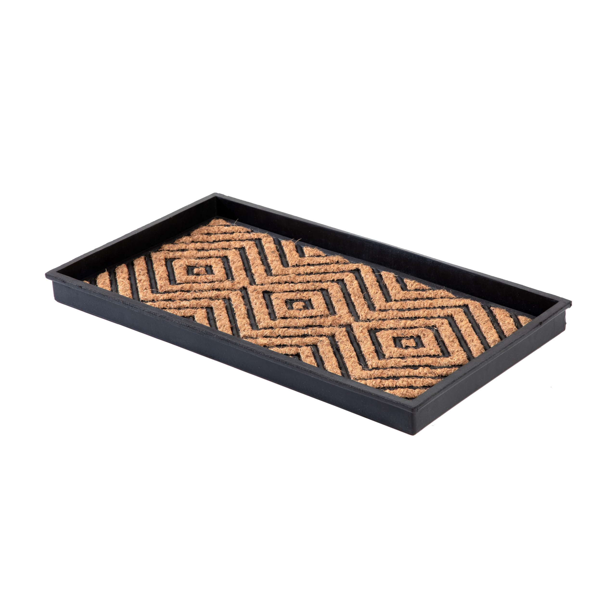 Black Boot/Shoe Tray with Coir, Fits 2 Pair (24.5"" Wide), Diamond and Rubber Insert (AMB0BT2F-016)