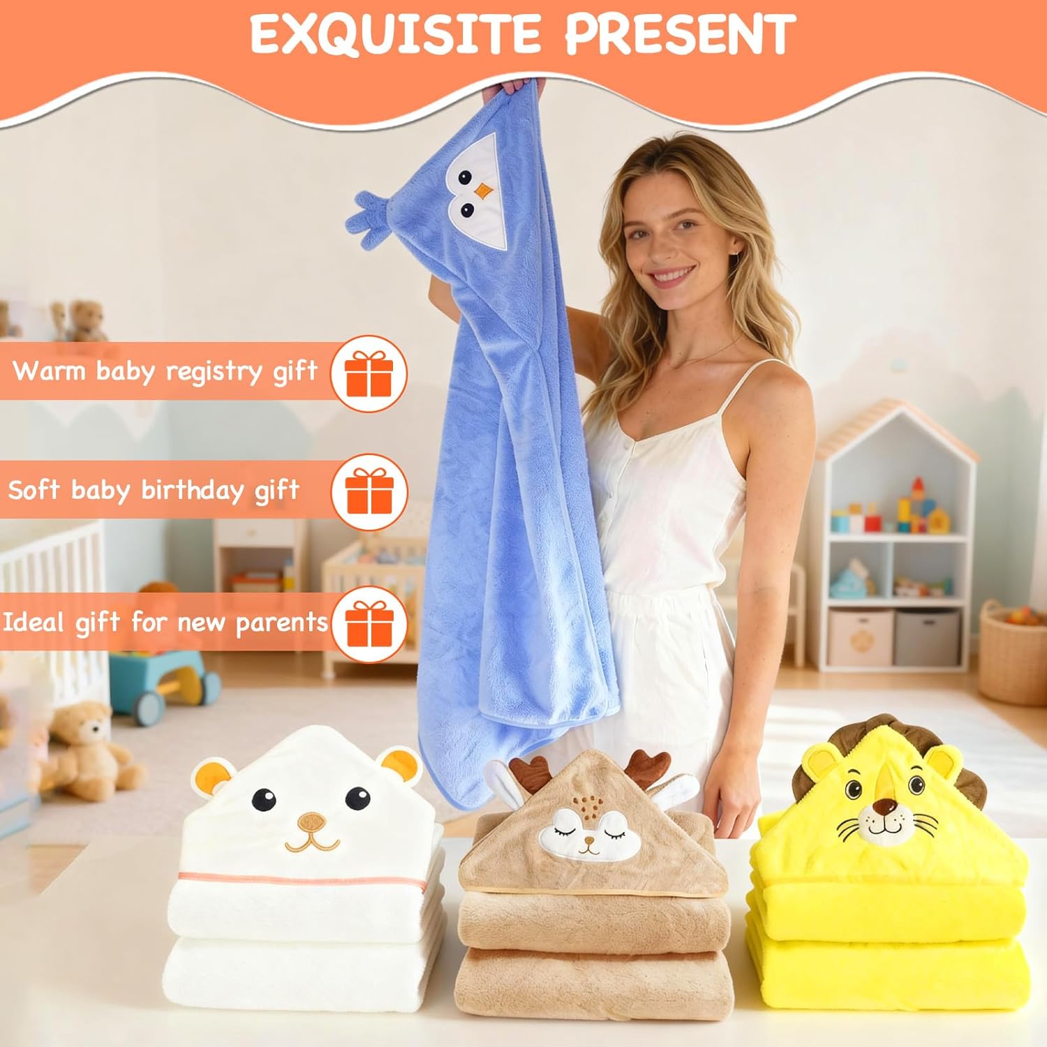 Baby Bath Supplies Baby Stuff Baby Gifts Newborn Gifts 4 Pack Baby Hooded Towel Baby Towel Toddler Towels Kids Hooded Bath Towels