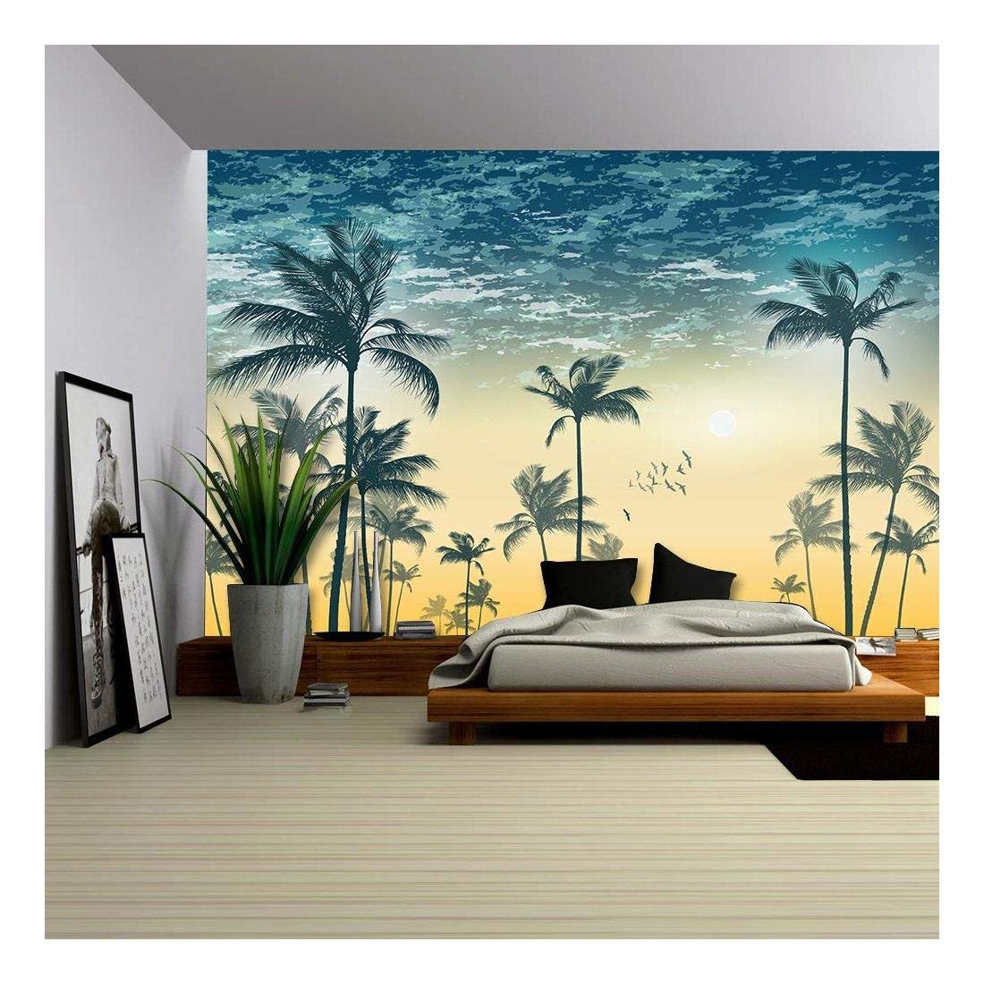 wall26 - Vector - Tropical Palm Tree Scene at Sunset or Sunrise Highly Detailed and Editable - Removable Wall Mural | Self-Adhesive Large Wallpaper - 66x96 inches